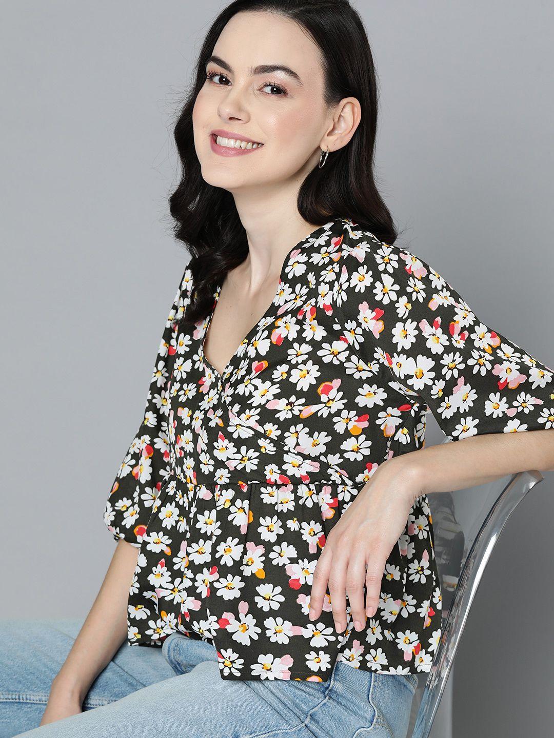 mast & harbour floral print wrap style top