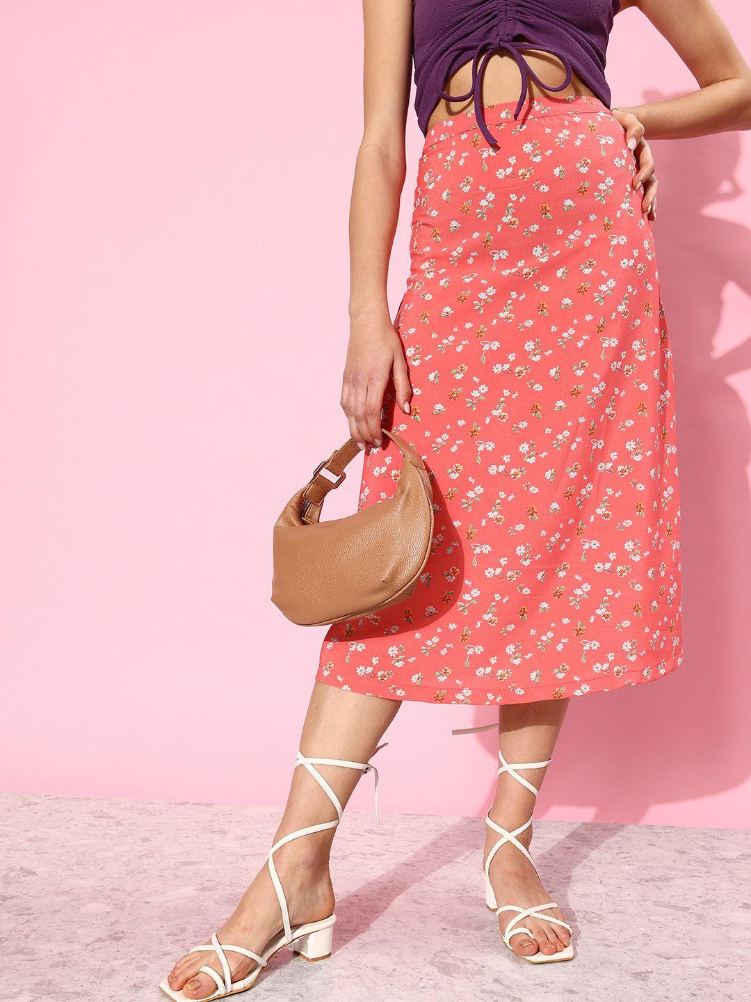 mast & harbour floral printed a-line midi skirt