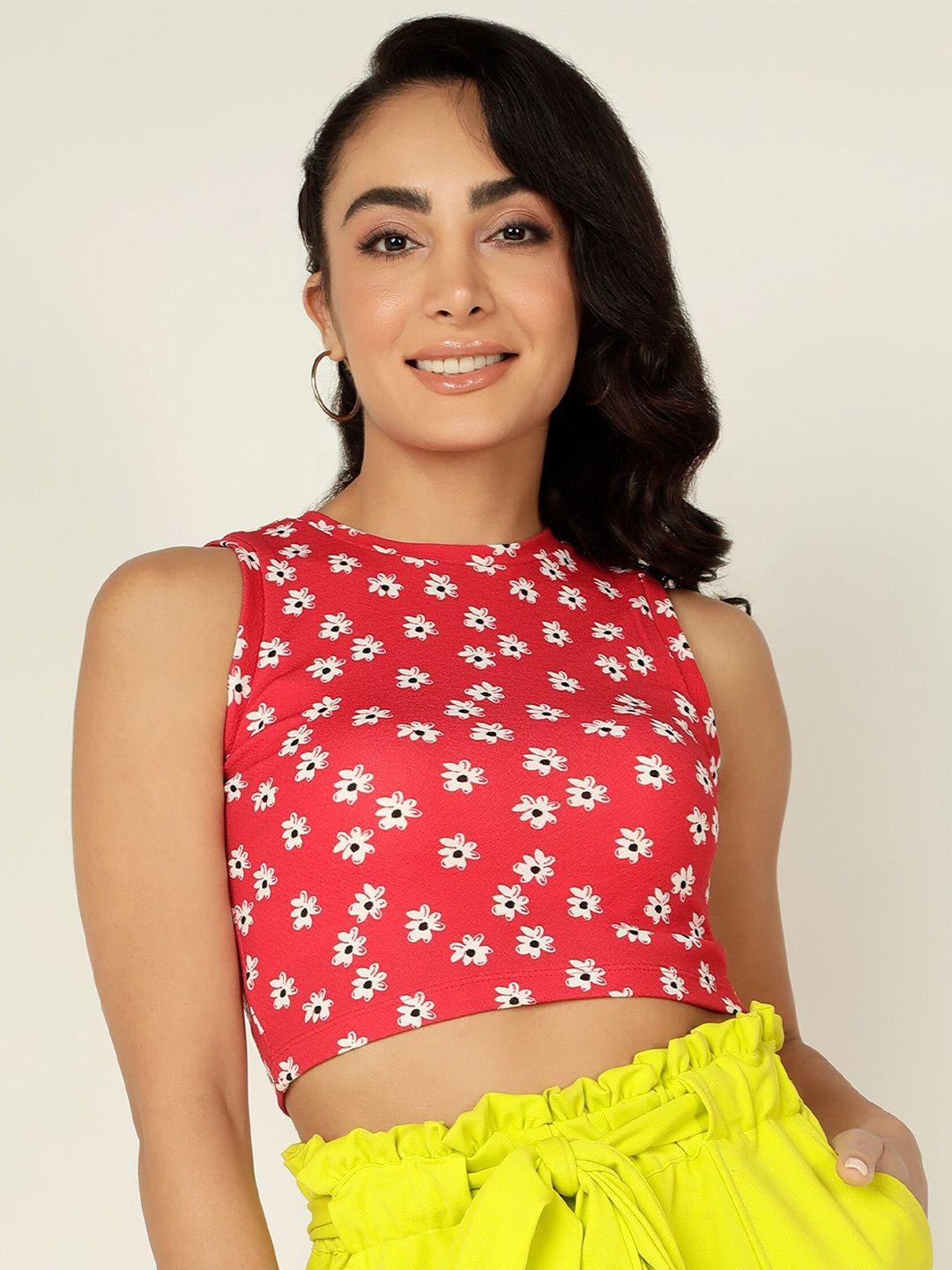 mast & harbour floral printed fitted crop top