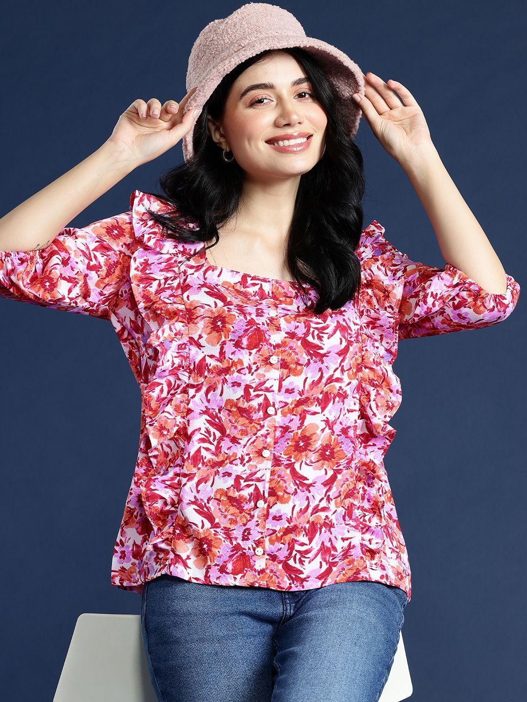 mast & harbour floral printed ruffle detailed top