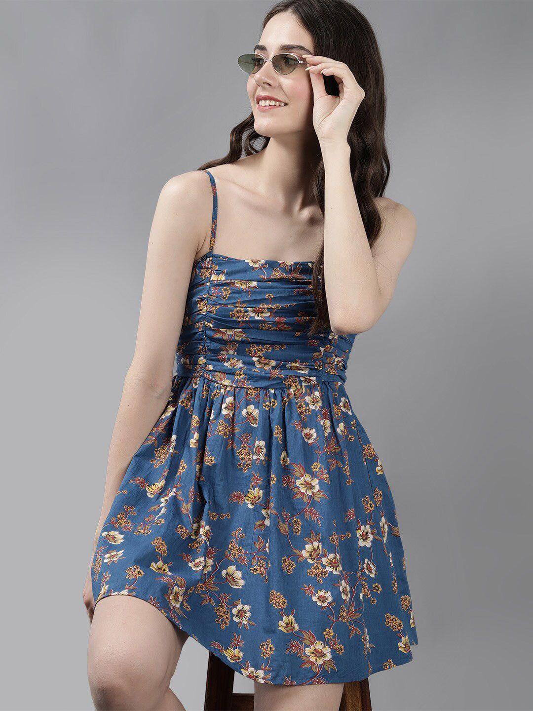 mast & harbour floral printed shoulder straps gathered deatil fit & flare dress