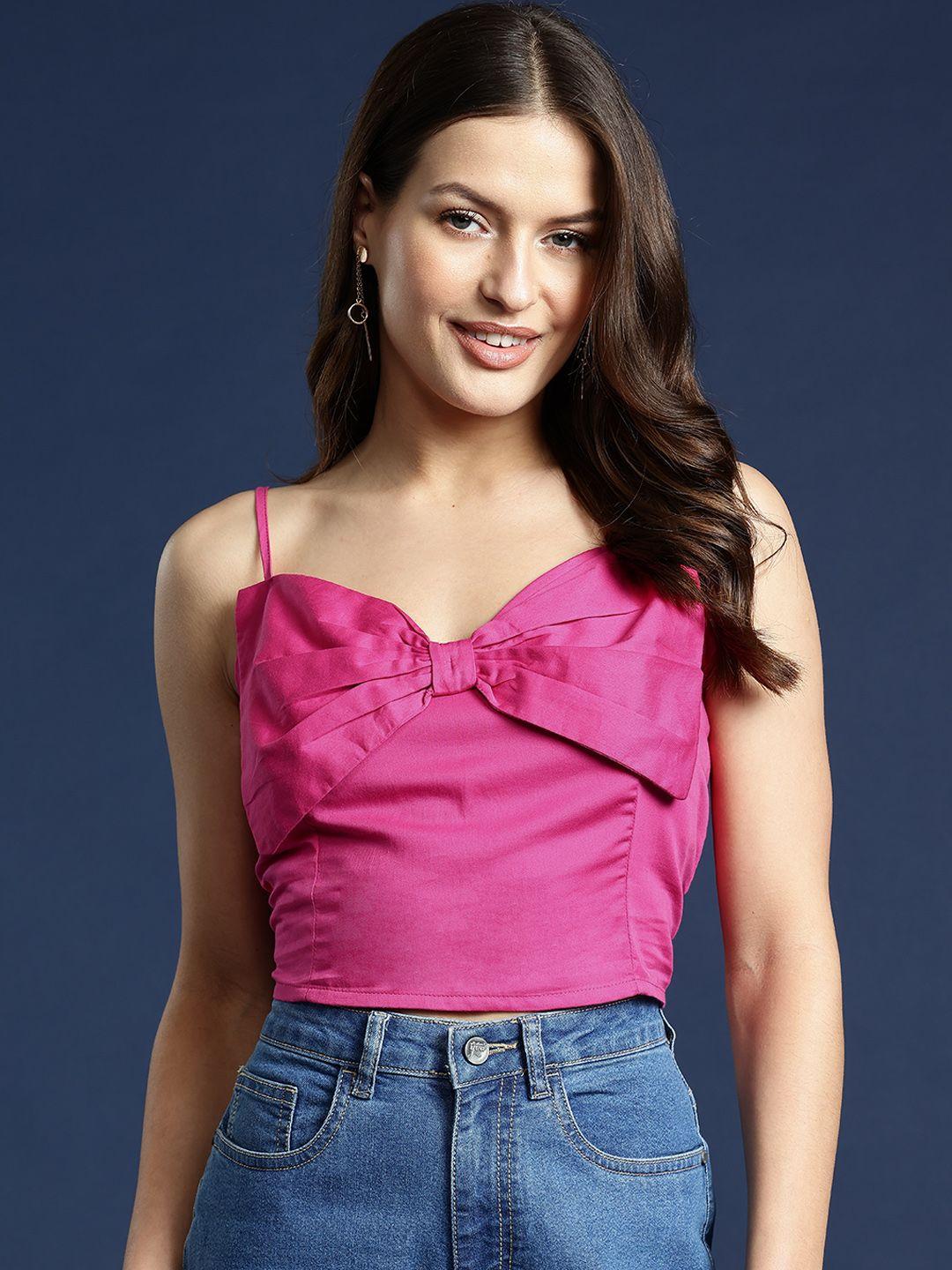 mast & harbour front bow smocked back cotton crop top