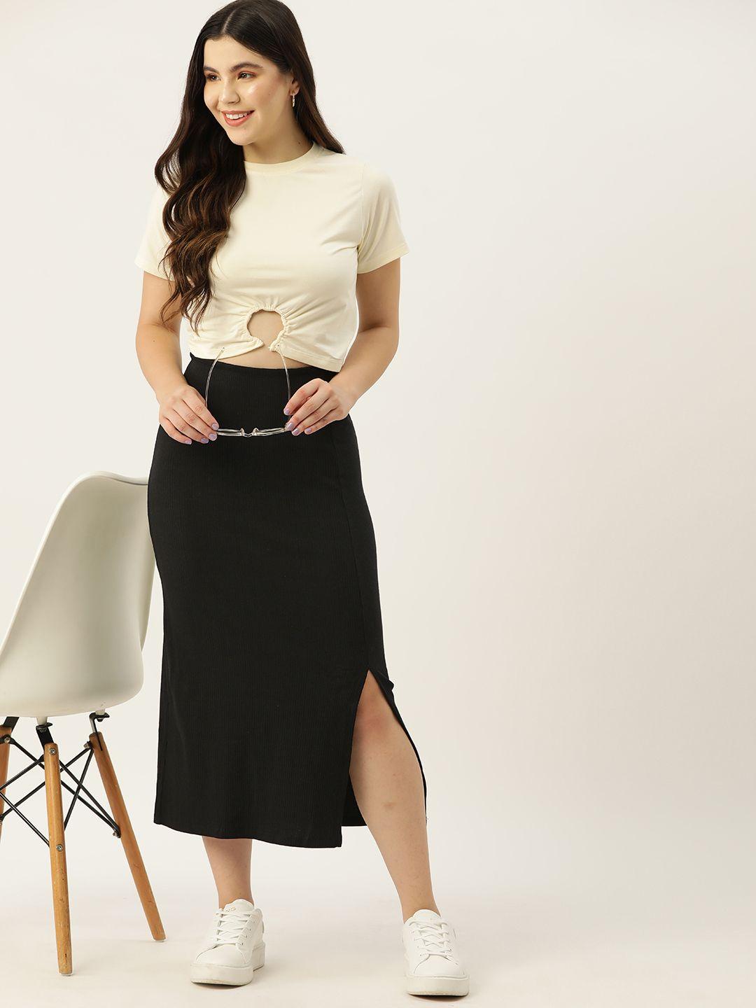 mast & harbour front slit ribbed midi skirt