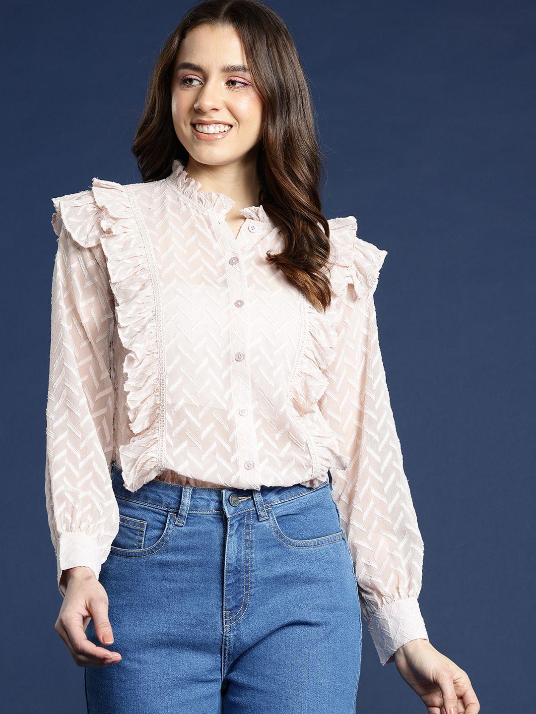 mast & harbour georgette ruffled casual shirt