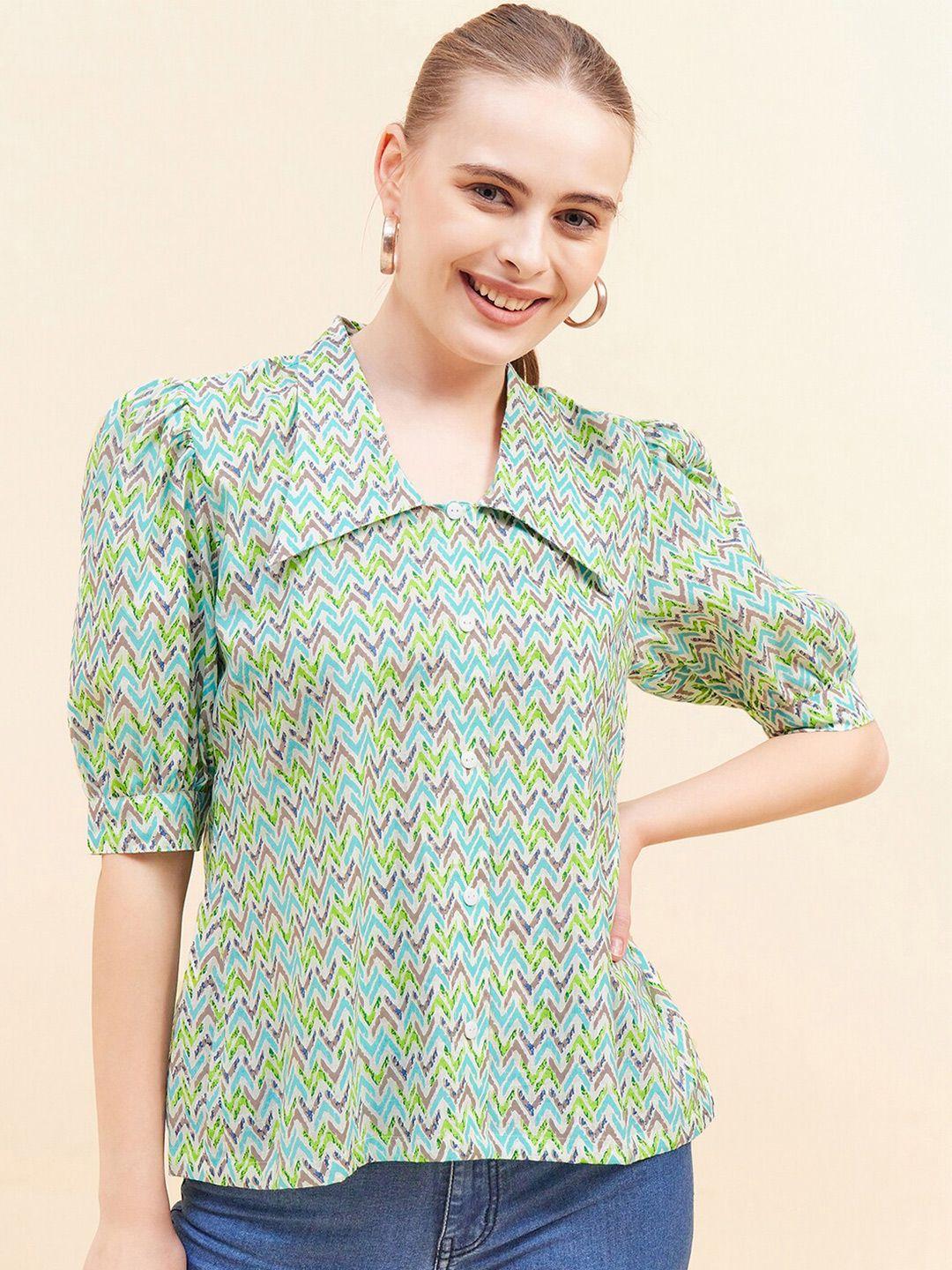 mast & harbour green & mauve abstract printed cotton shirt style top
