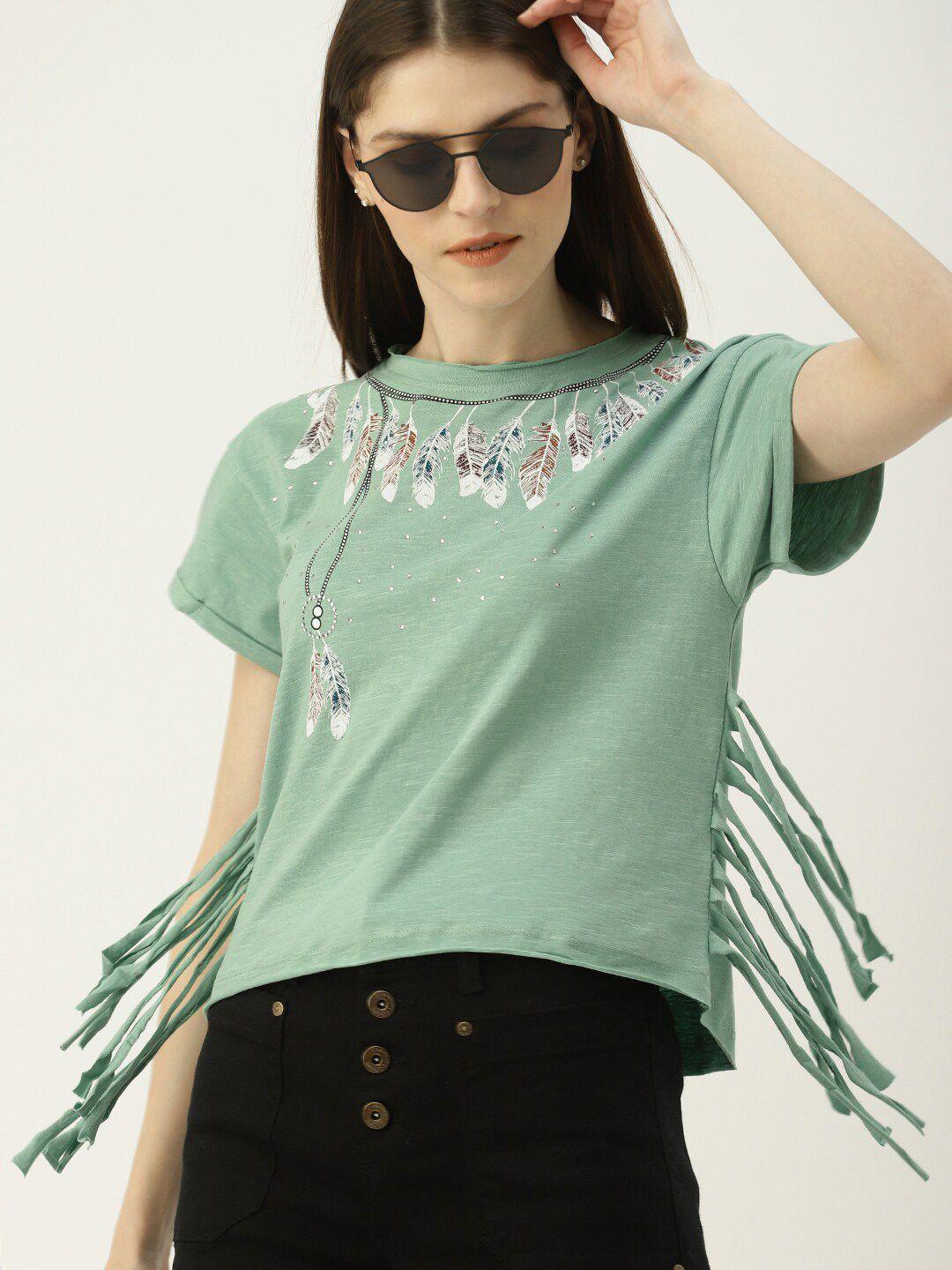 mast & harbour green & white conversational print top