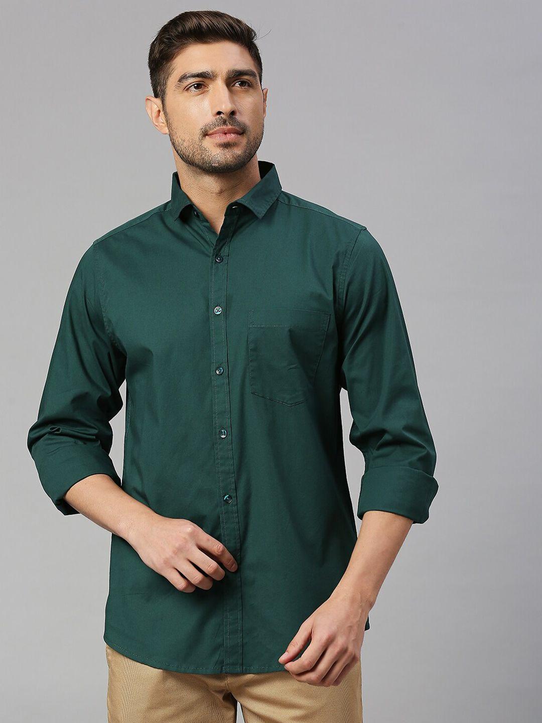 mast & harbour green classic spread collar slim fit casual shirt