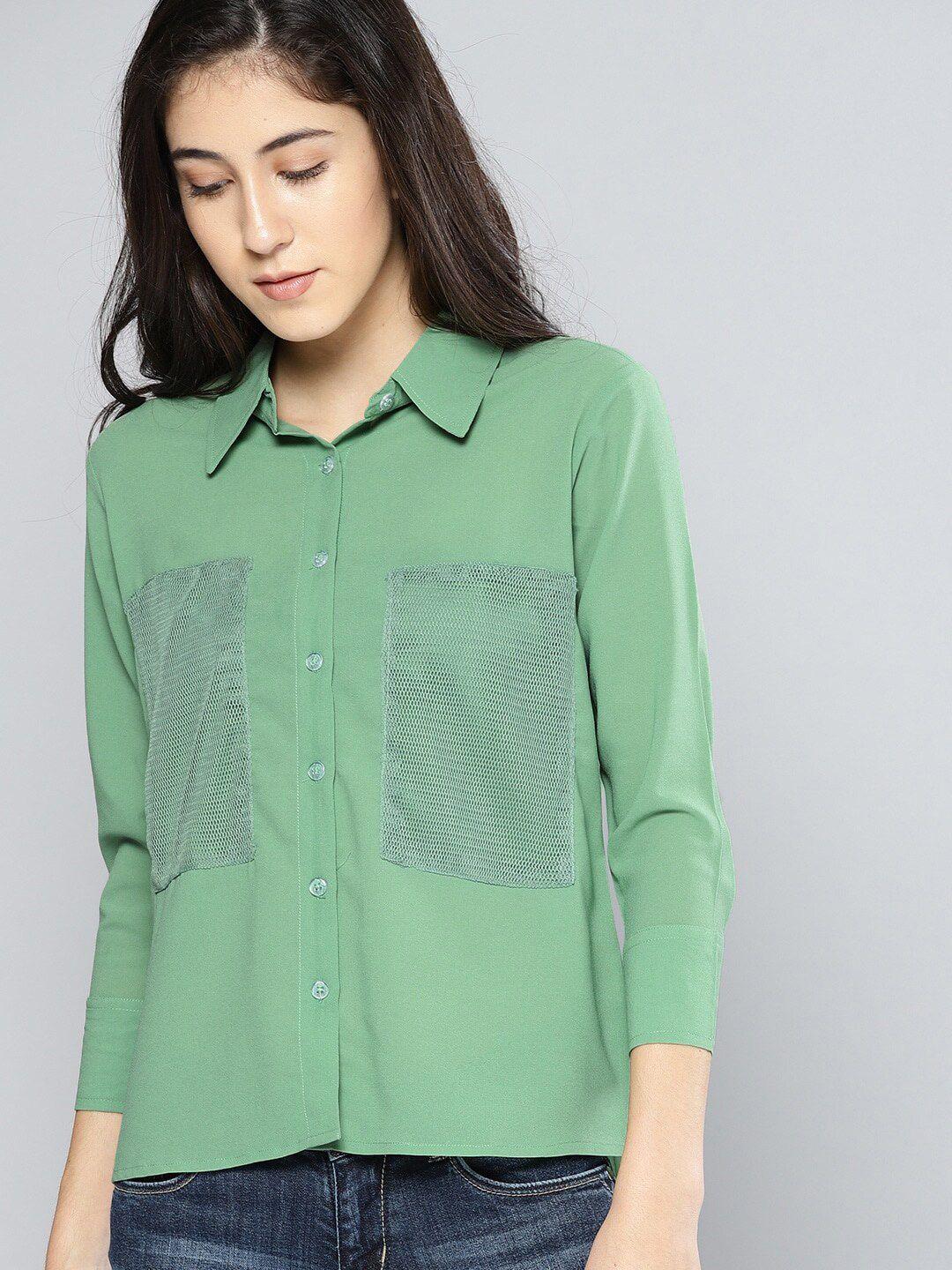 mast & harbour green spread collar opaque casual shirt