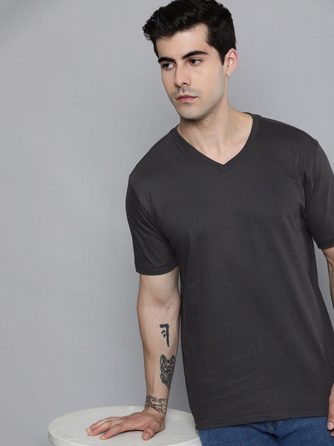 mast & harbour grey v-neck short sleeves cotton t-shirt