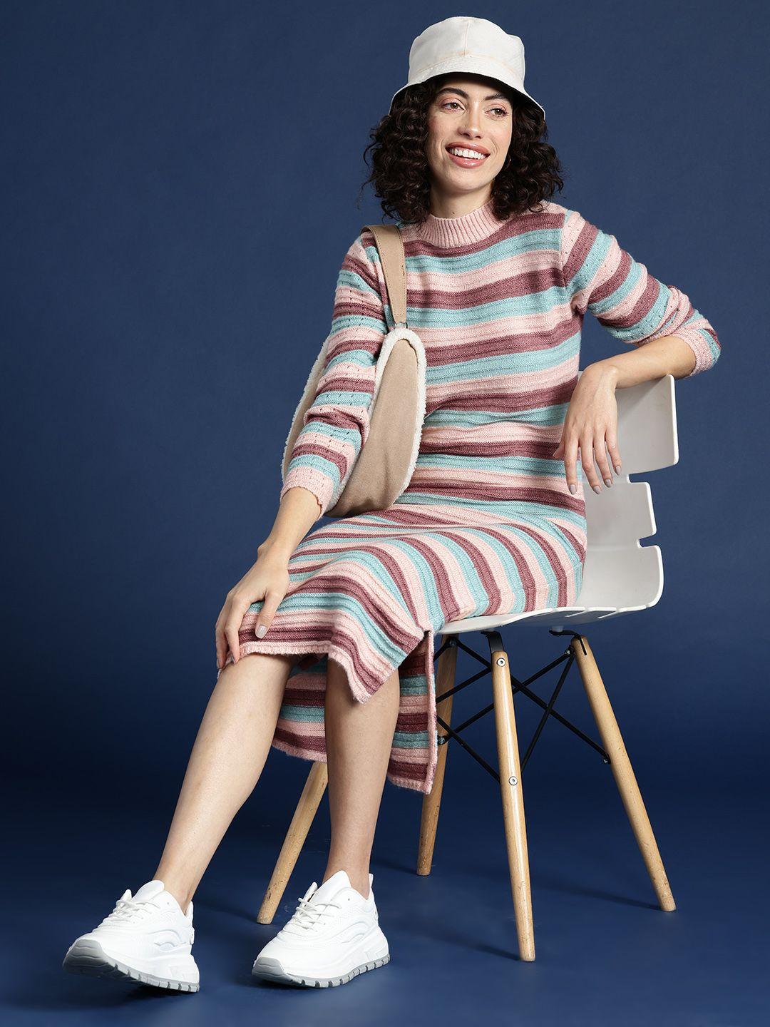 mast & harbour high neck striped midi jumper dress