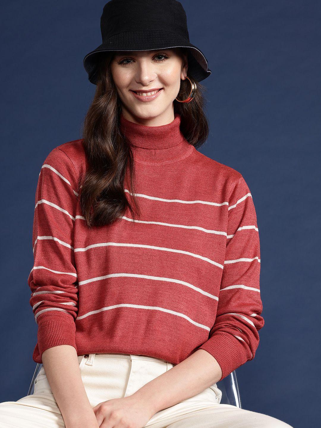 mast & harbour horizontally striped turtle neck acrylic pullover