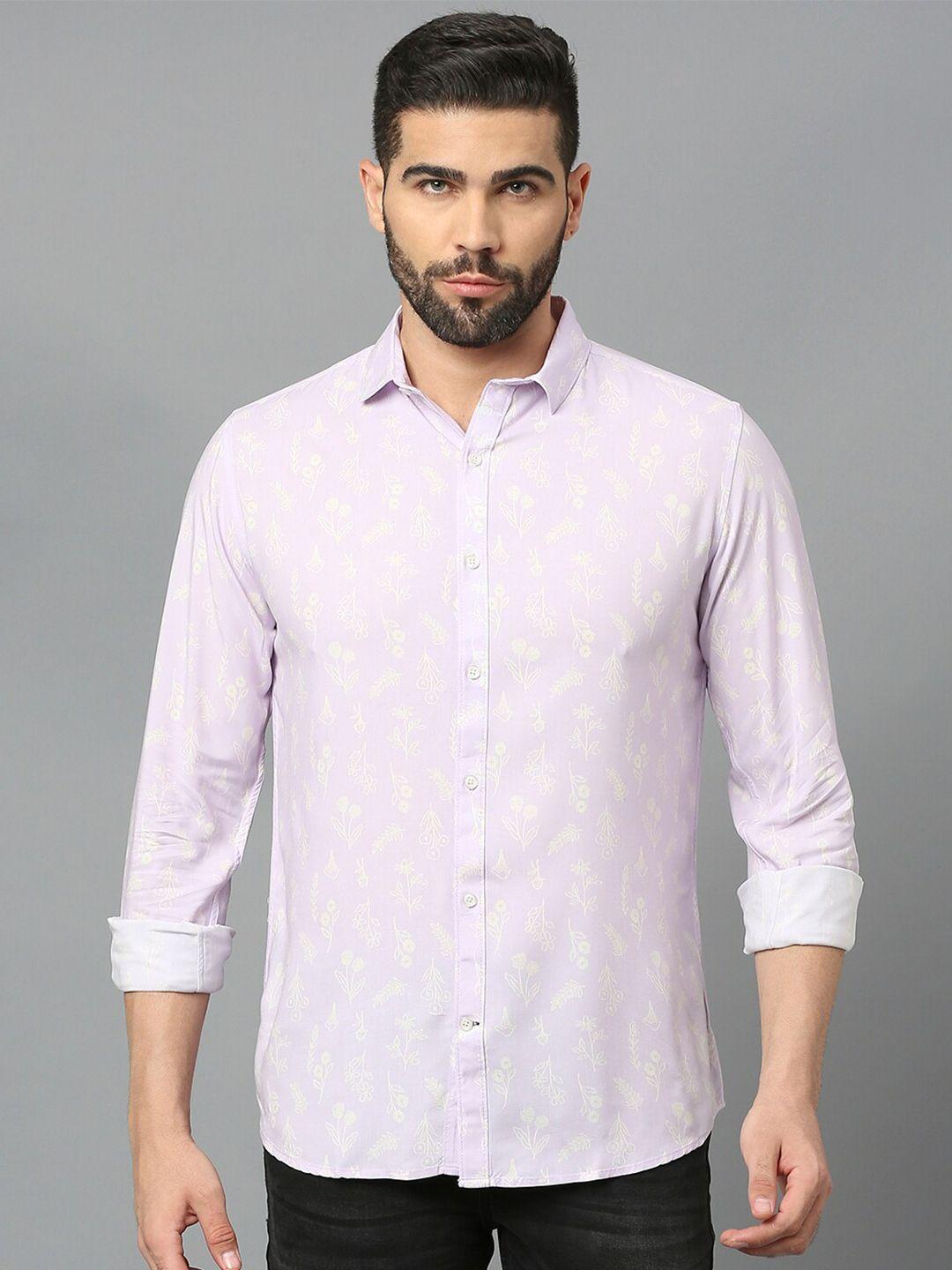 mast & harbour lavender classic slim fit floral printed pure cotton casual shirt