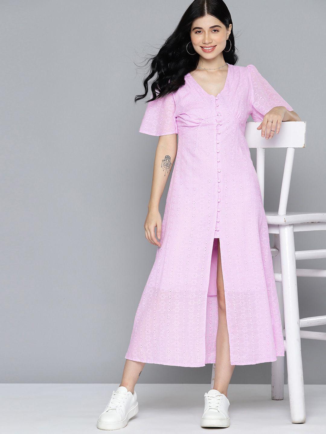 mast & harbour lavender flared sleeve cotton a-line midi dress