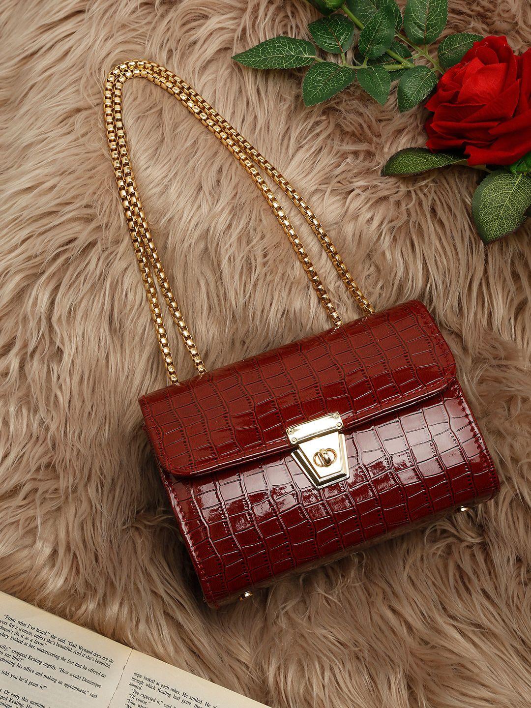 mast & harbour maroon textured structured sling bag with buckle detail