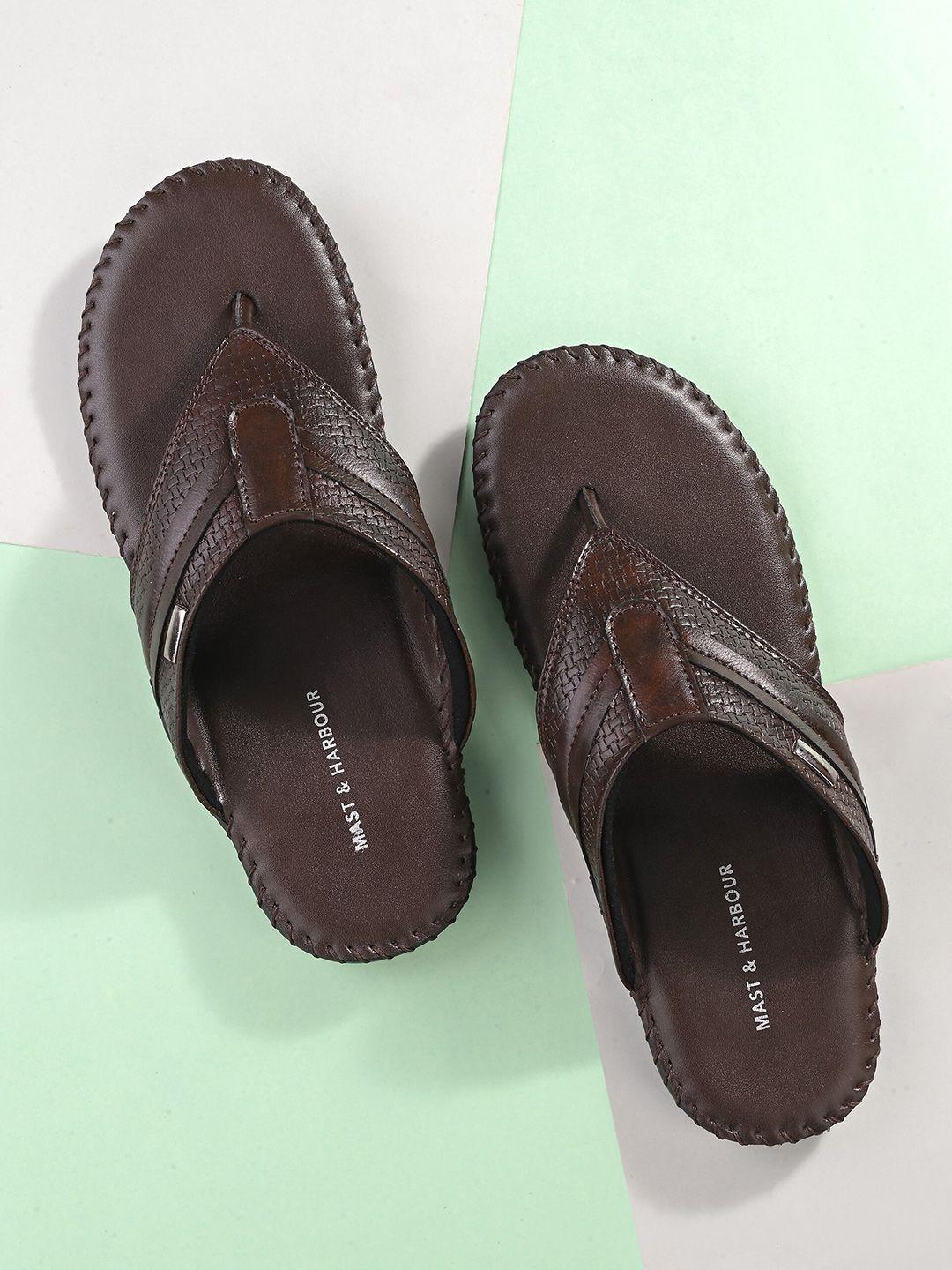 mast & harbour men's brown faux leather slip ons casual slipper