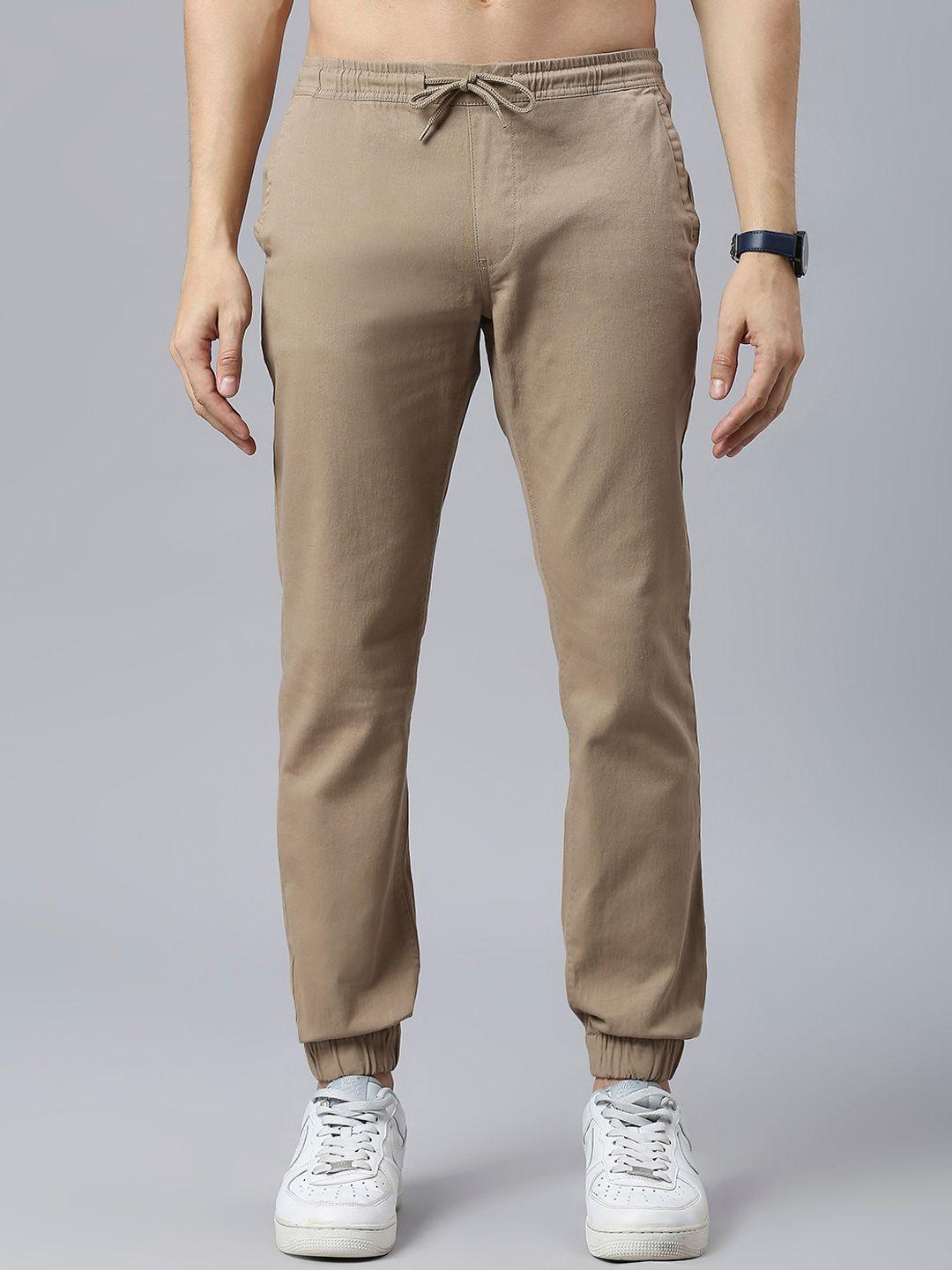 mast & harbour men beige classic slim fit pure cotton joggers