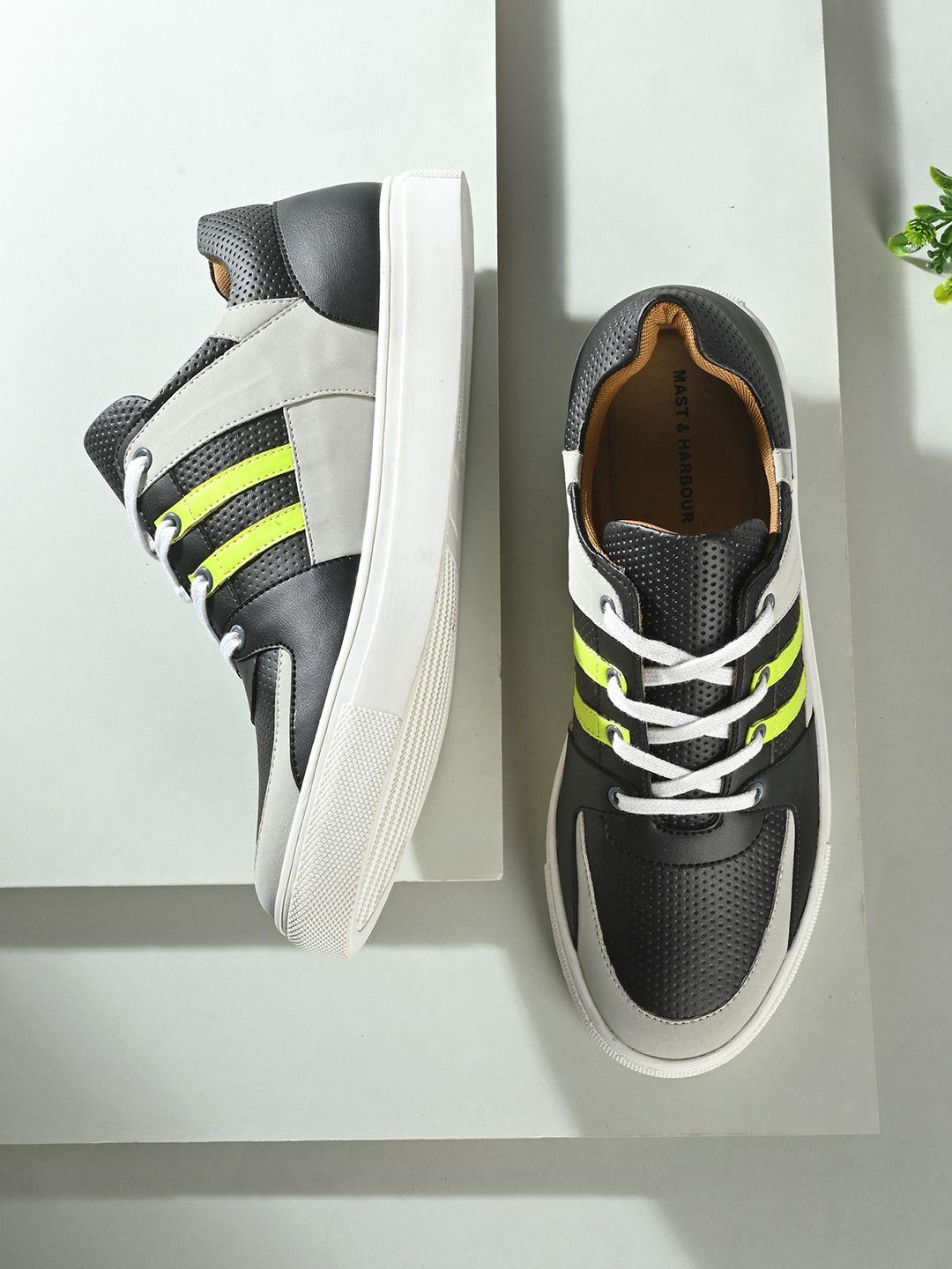 mast & harbour men black & grey colourblocked comfort insole lightweight sneakers