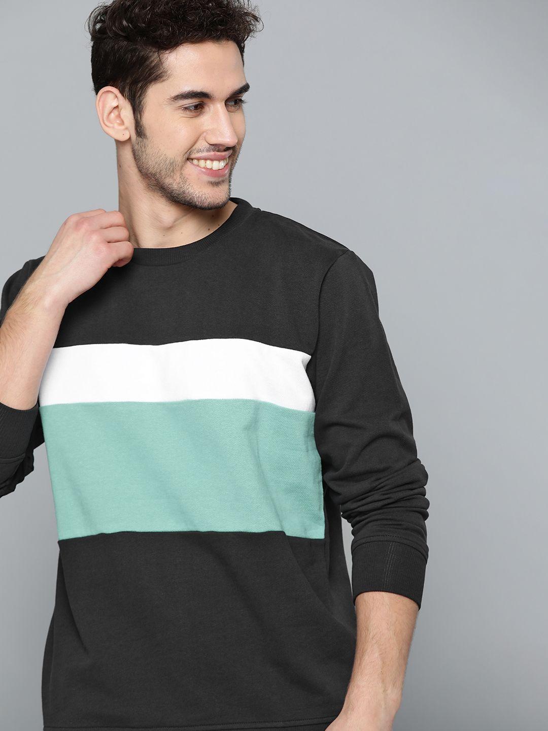 mast & harbour men black & sea green colourblocked sweatshirt