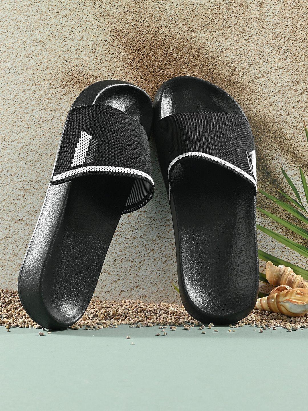 mast & harbour men black & white comfort foam sliders