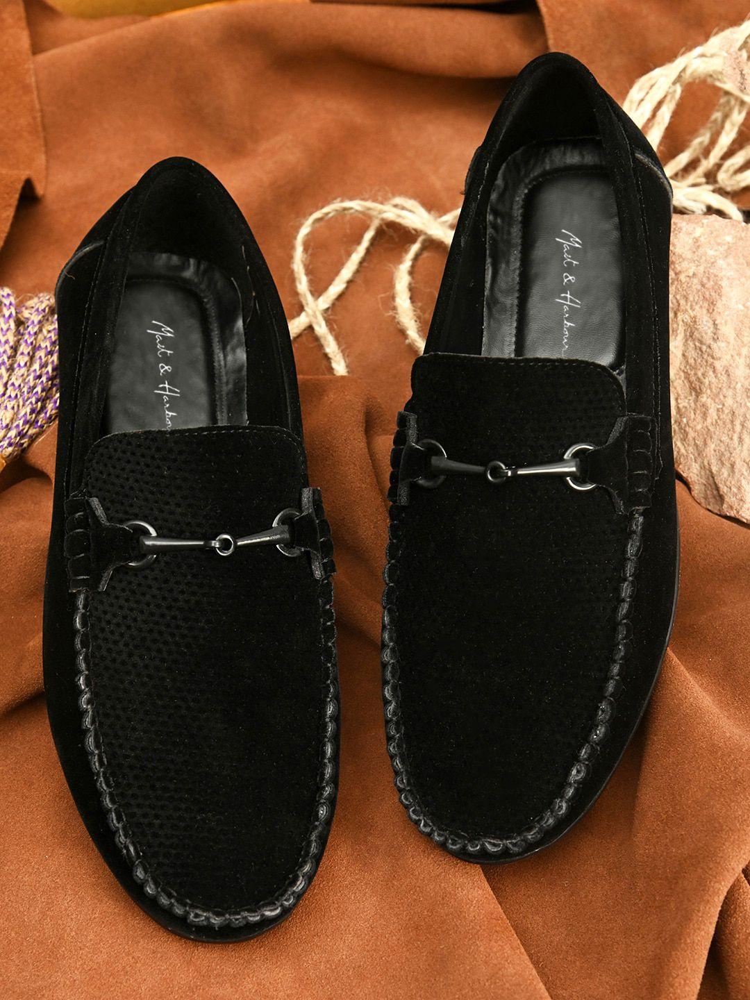 mast & harbour men black faux leather casual loafers