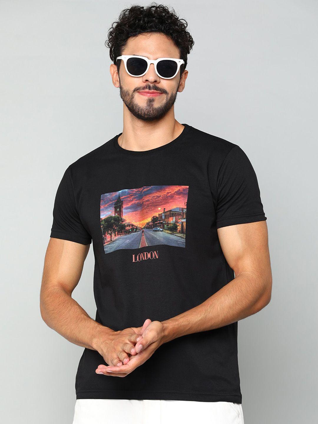 mast & harbour men black graphic printed cotton t-shirt