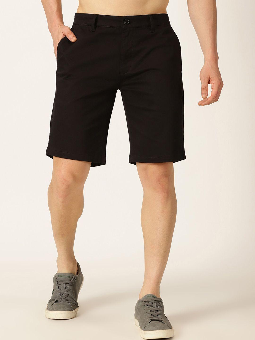 mast & harbour men black mid-rise cotton regular shorts