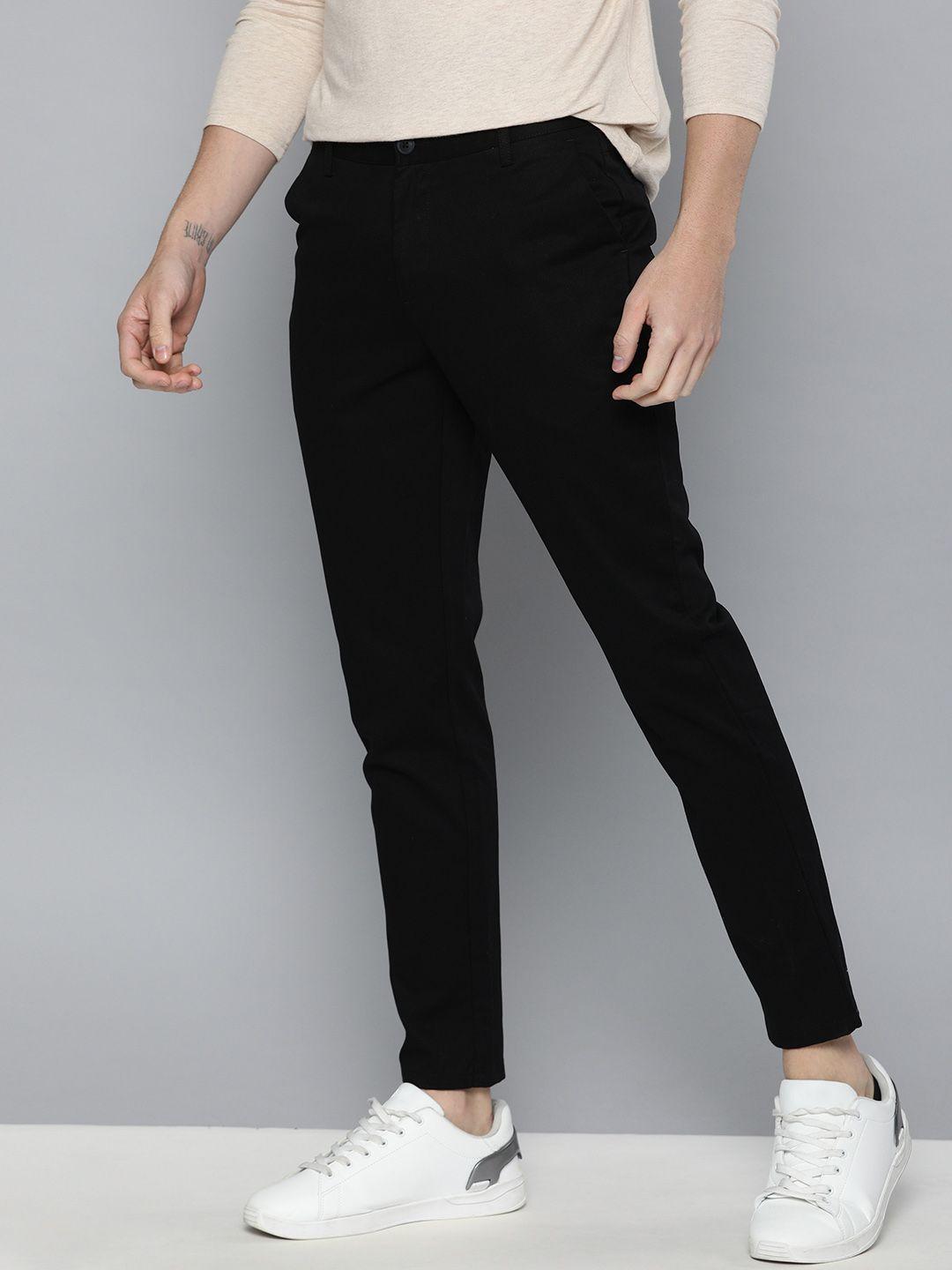 mast & harbour men black regular fit solid chinos