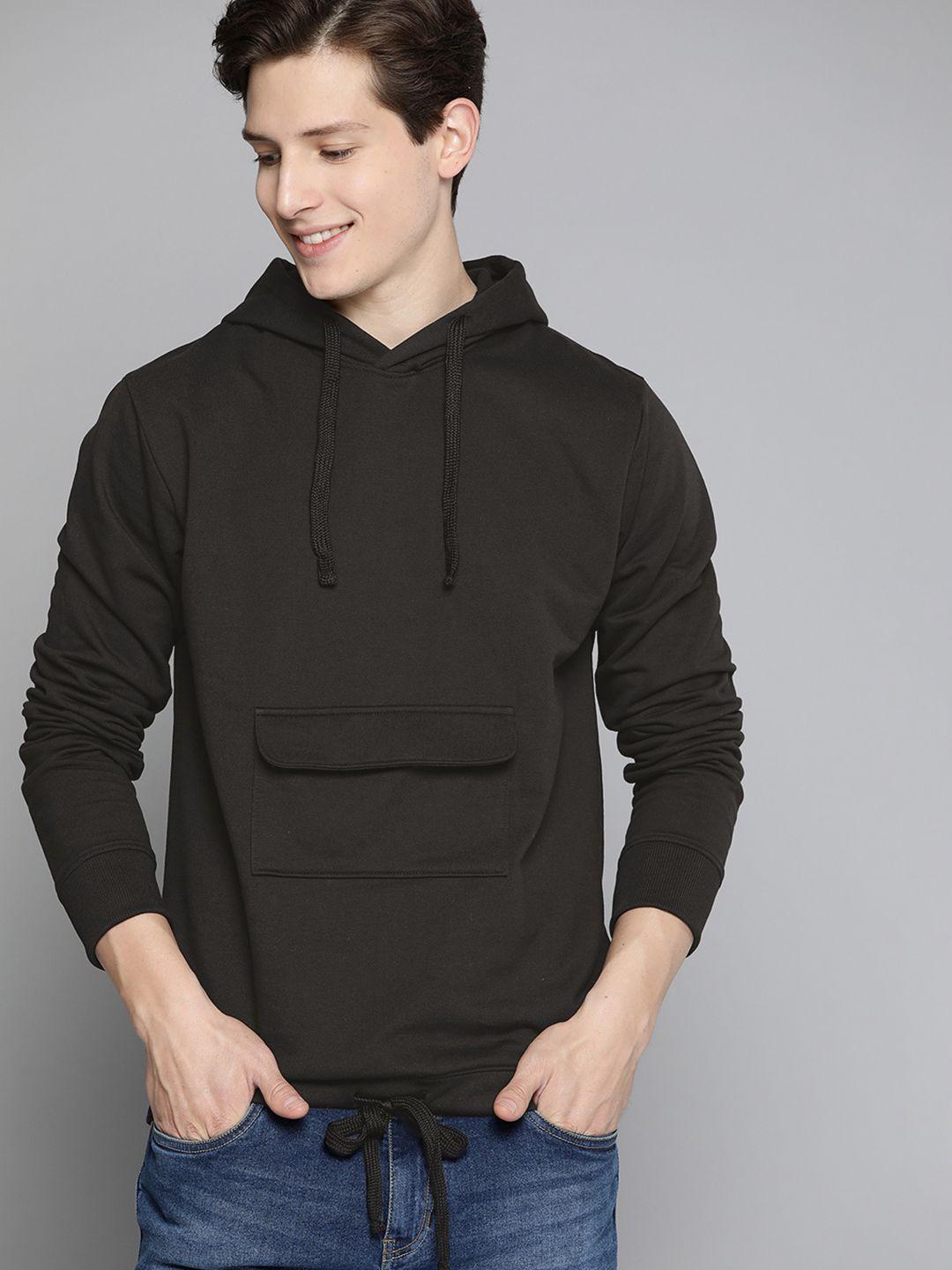 mast & harbour men black solid  hooded sweatshirt