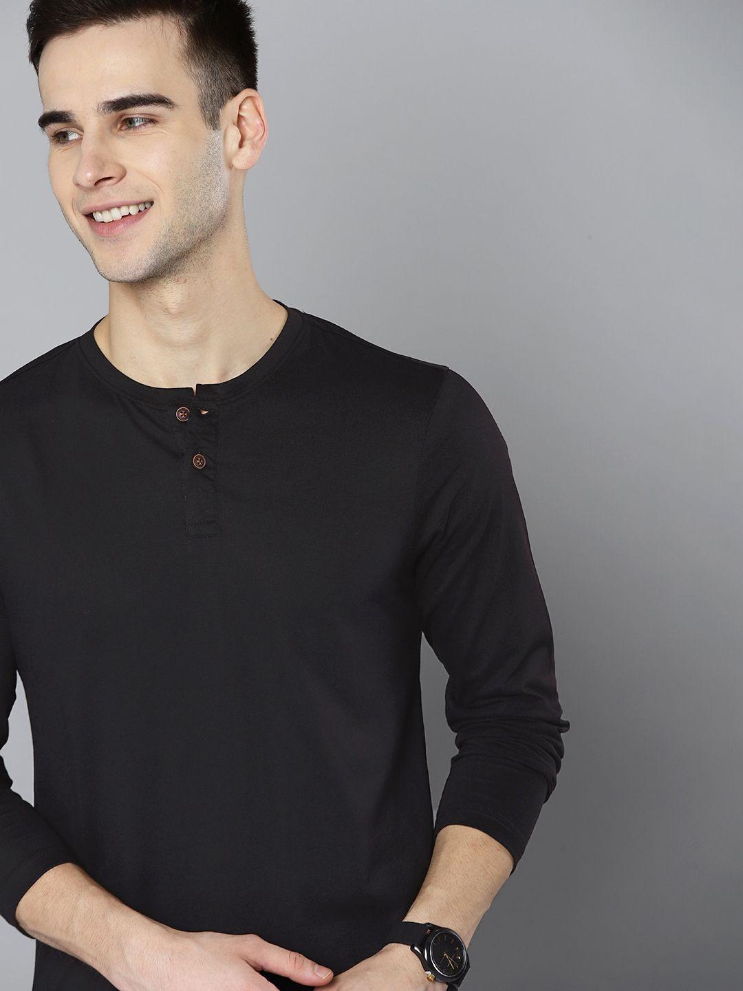 mast & harbour men black solid henley neck t-shirt