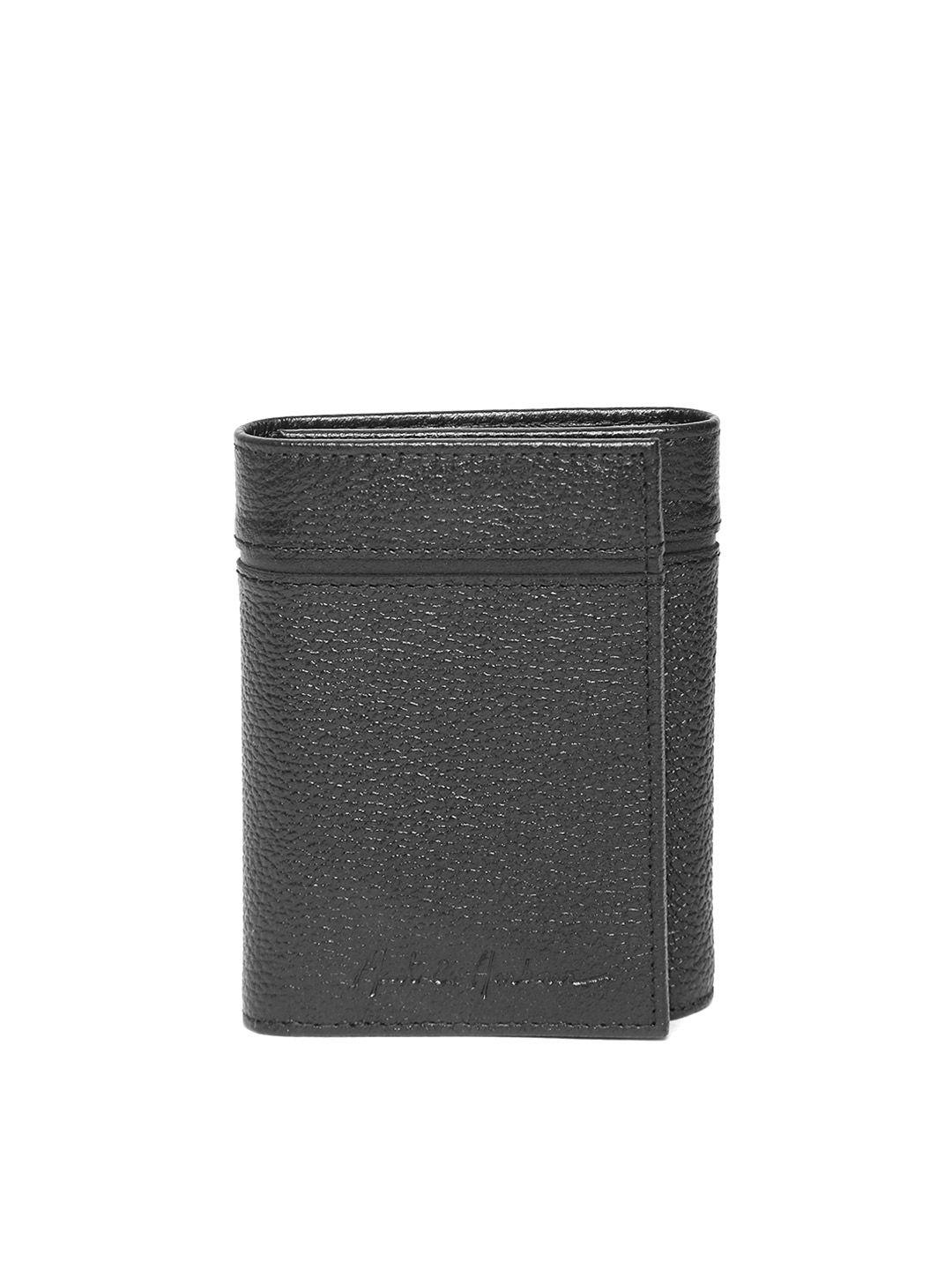 mast & harbour men black solid leather three fold wallet