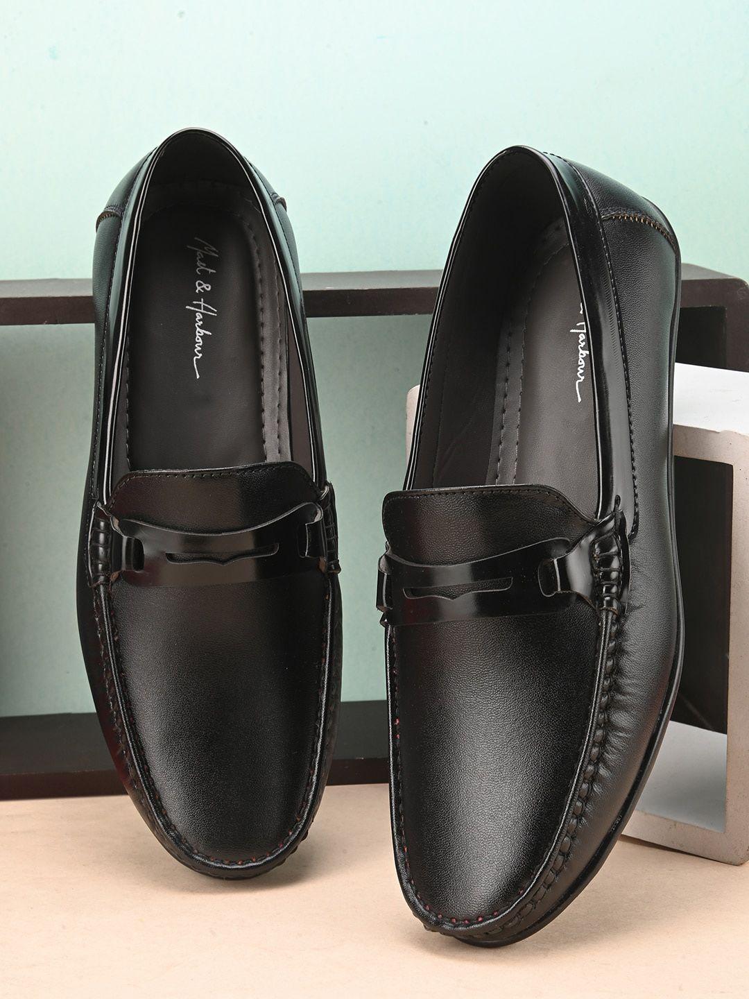 mast & harbour men black textured lightweight casual loafers