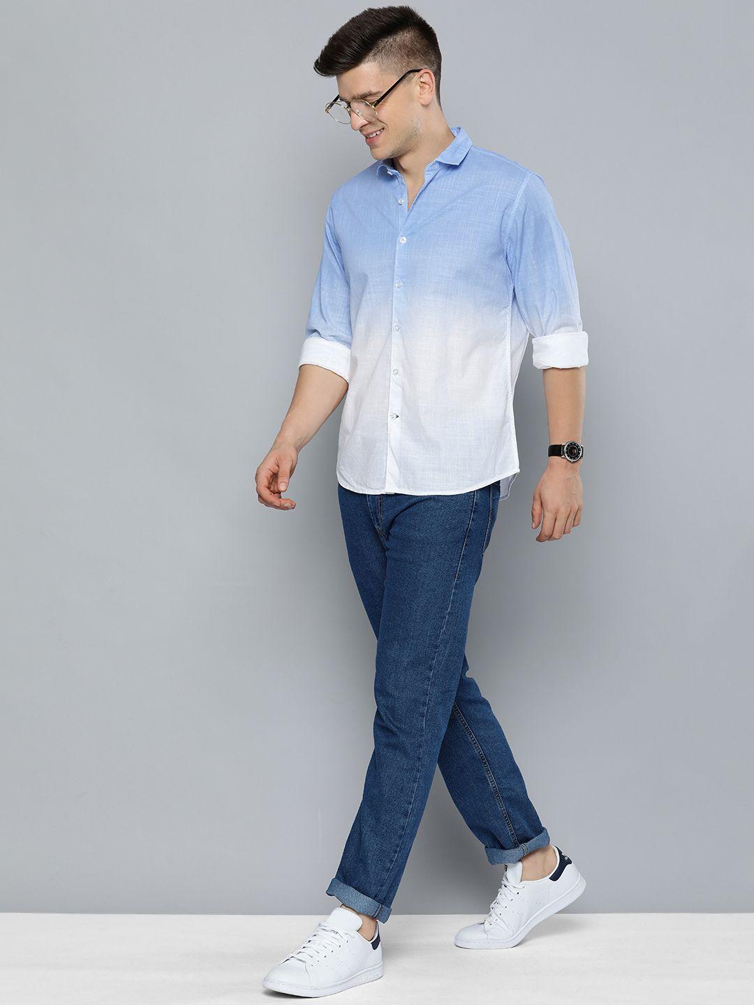 mast & harbour men blue & white ombre dyed casual pure cotton sustainable shirt