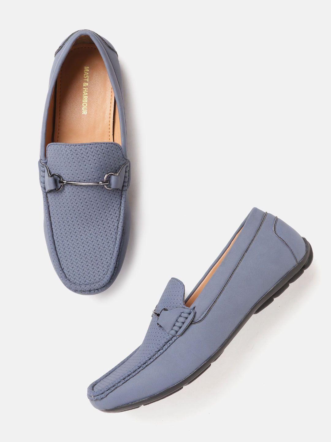 mast & harbour men blue basketweave textured horsebit loafers