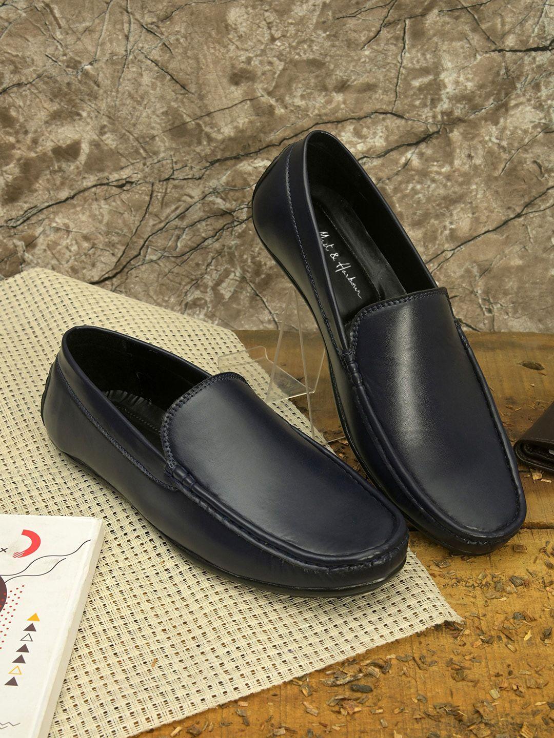 mast & harbour men blue faux leather perforations loafers