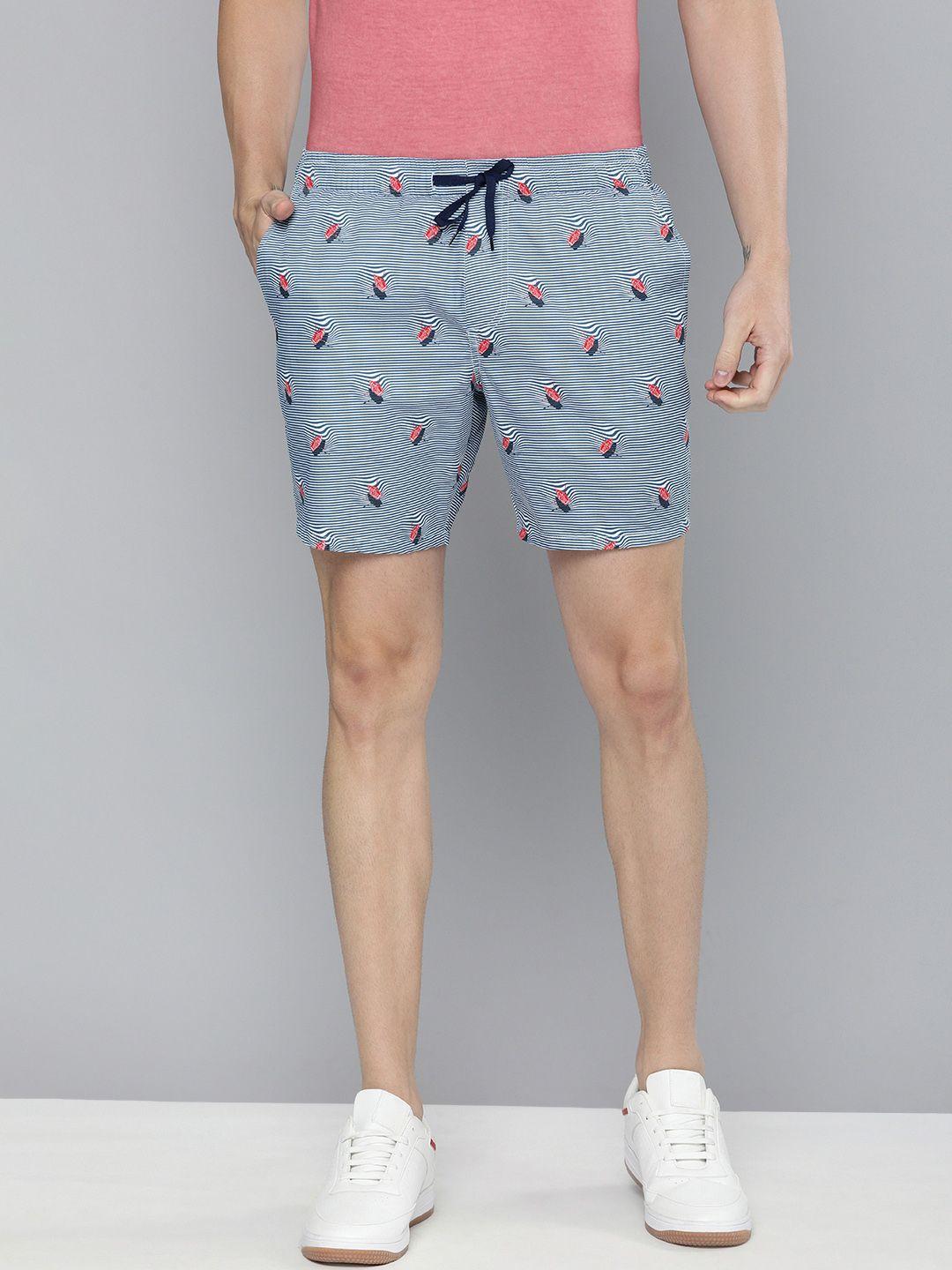 mast & harbour men blue printed regular fit regular shorts