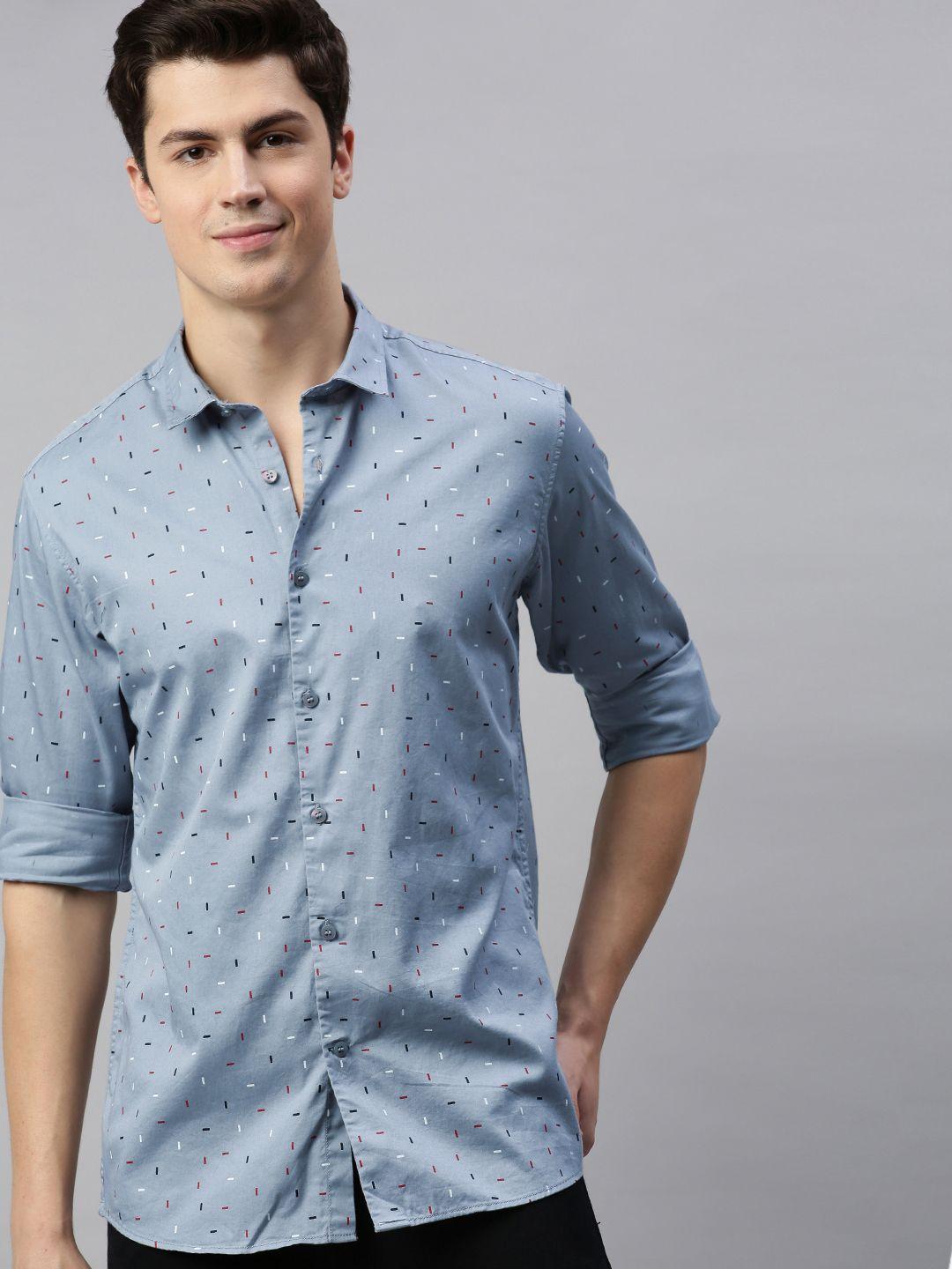 mast & harbour men blue regular fit printed casual shirt