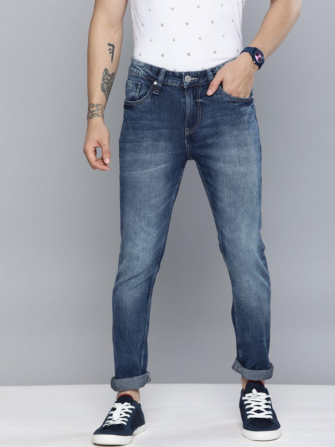 mast & harbour men blue skinny fit mid-rise clean look stretchable jeans