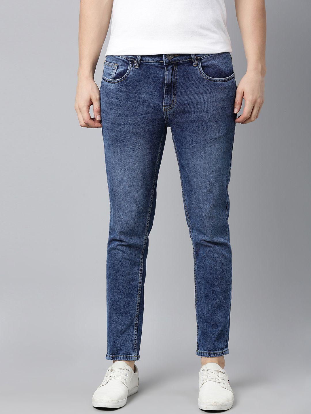 mast & harbour men blue slim tapered fit light fade stretchable jeans