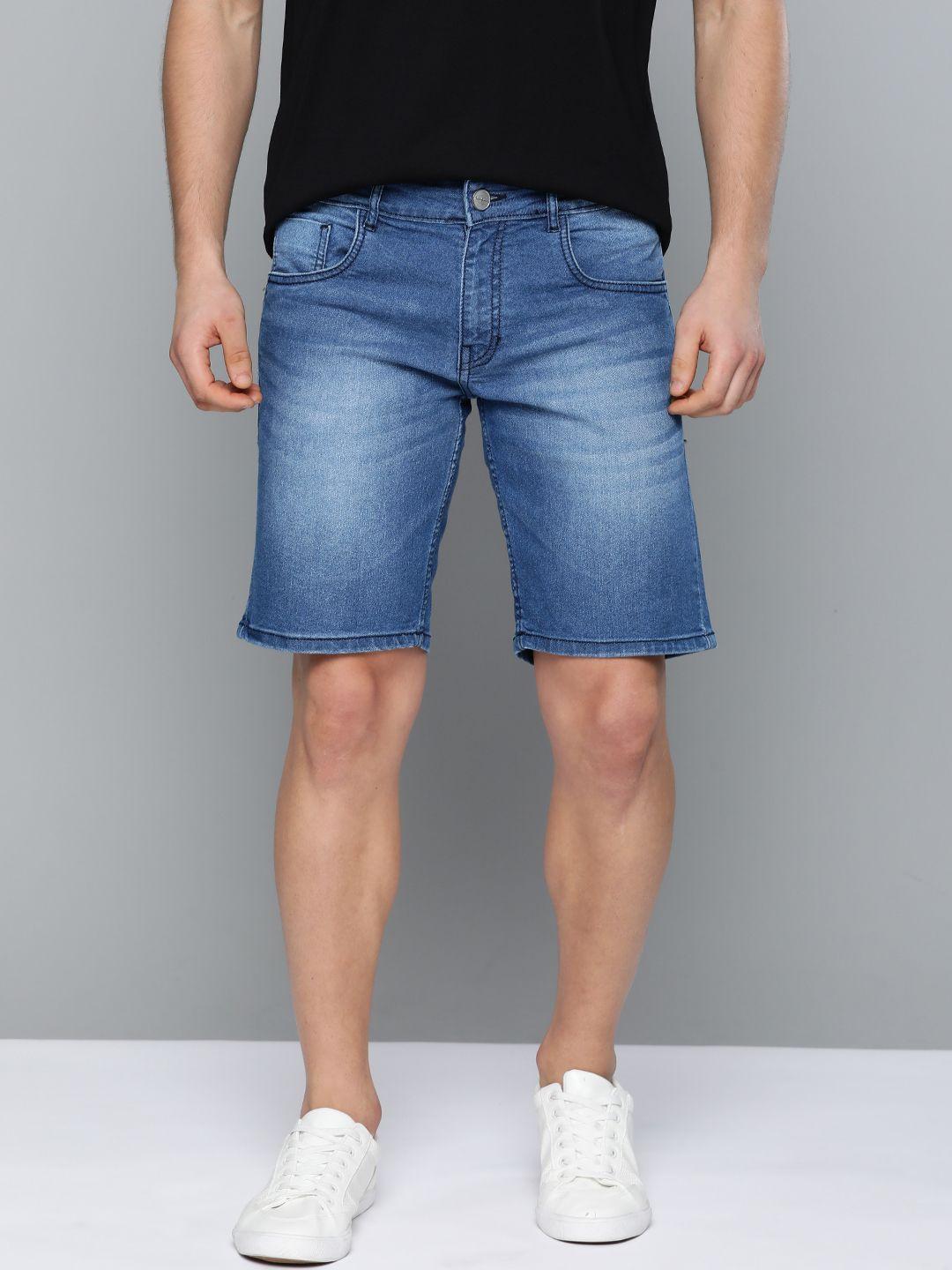 mast & harbour men blue washed regular fit denim shorts