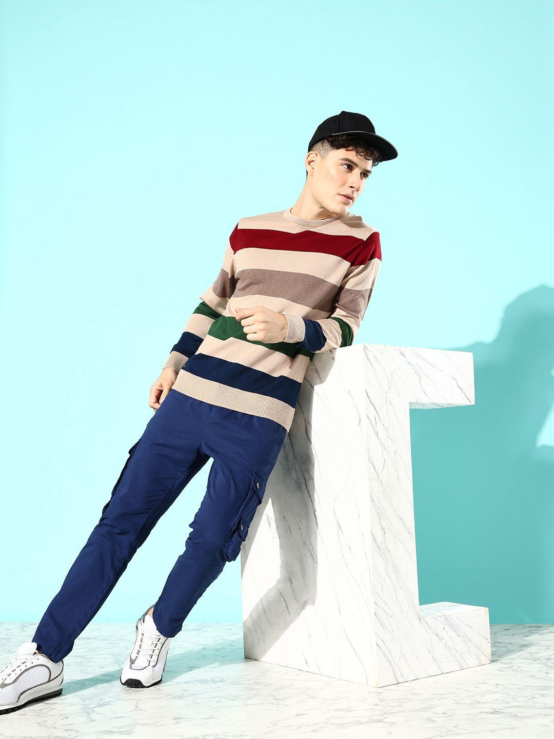 mast & harbour men blush beige striped revisited nostalgia cheerful lanes pullover