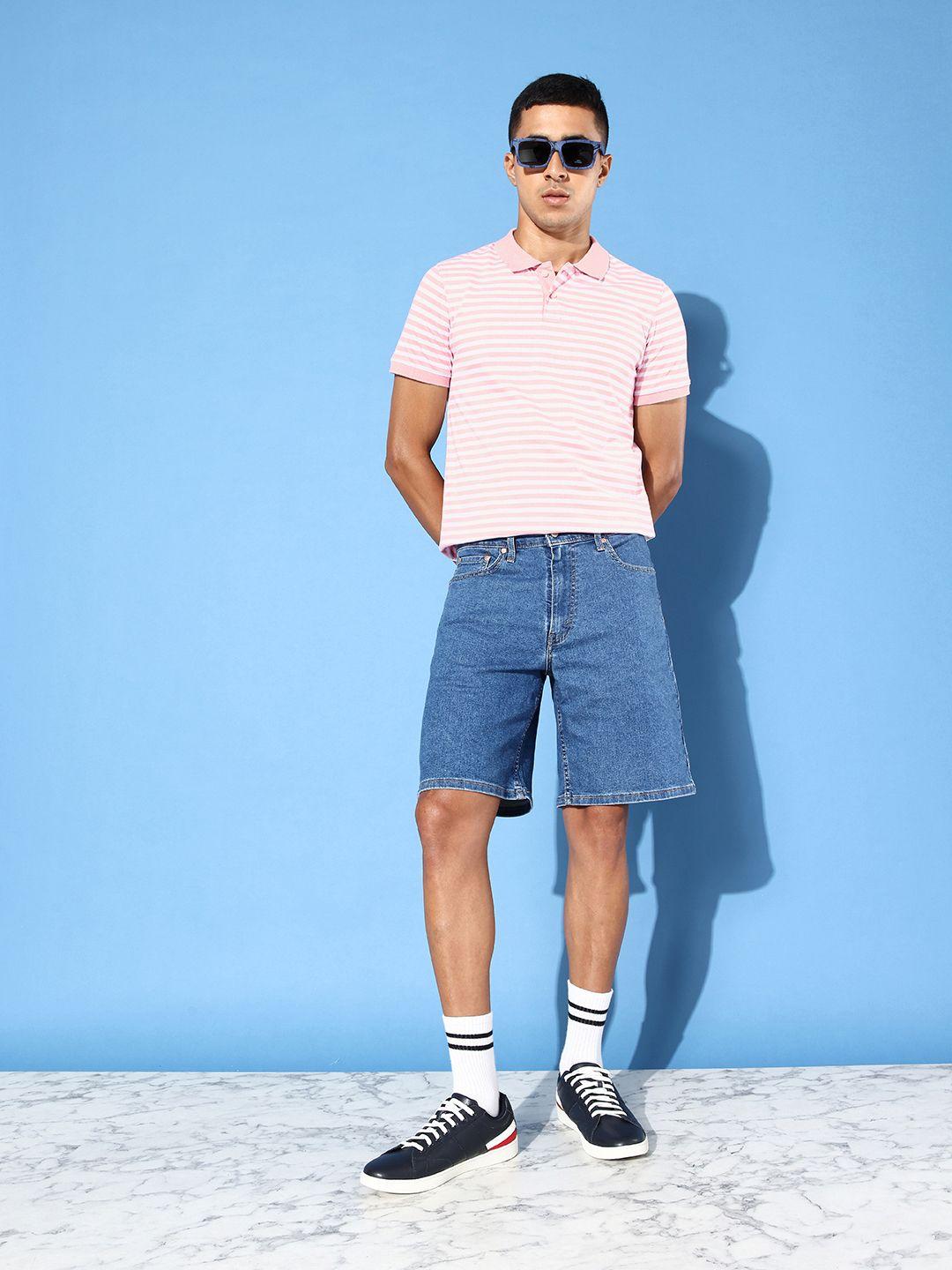 mast & harbour men blush pink striped polo collar forever vacay pastel bars t-shirt