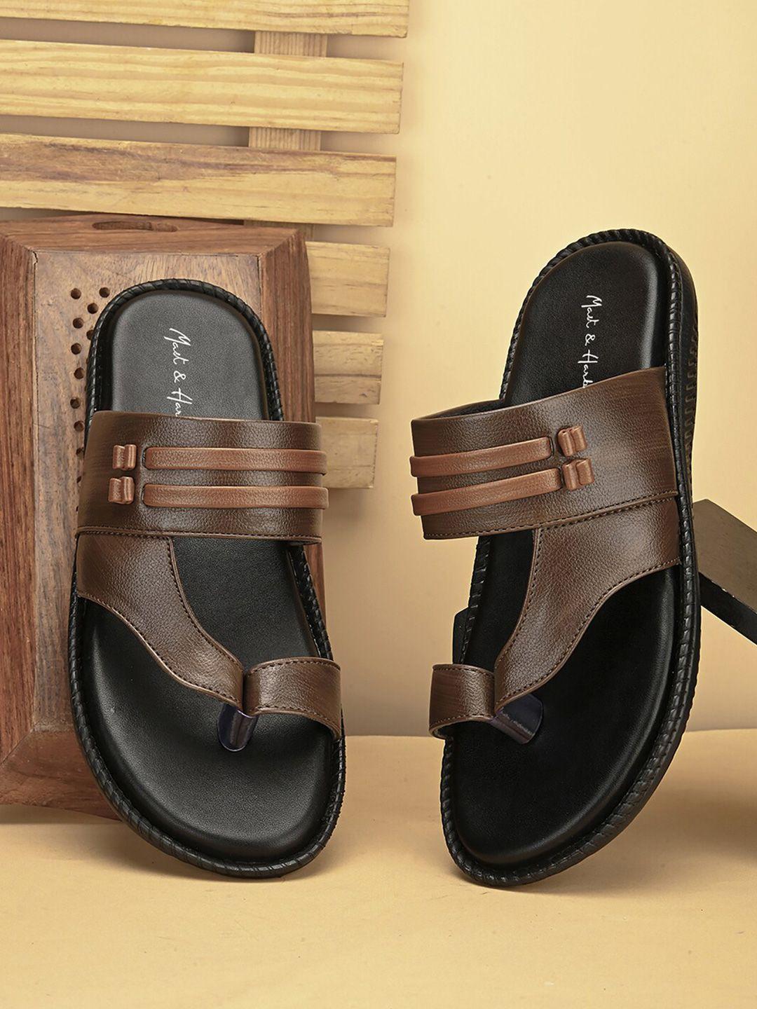 mast & harbour men brown one toe comfort sandals