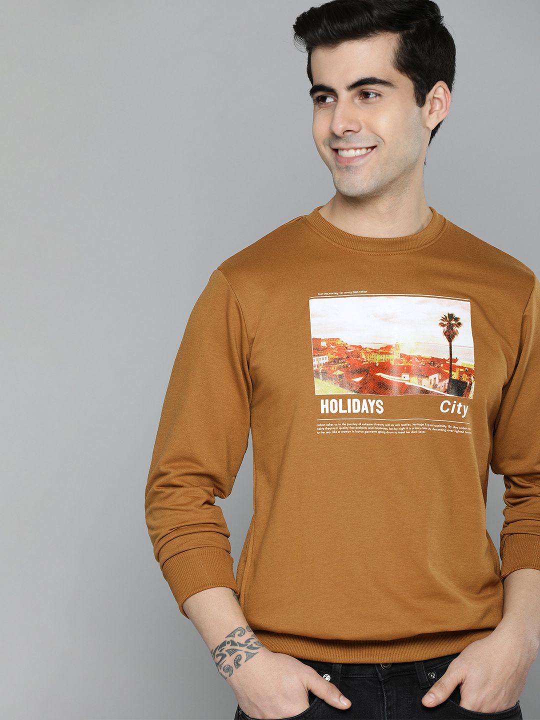 mast & harbour men brown printed sweatshirt