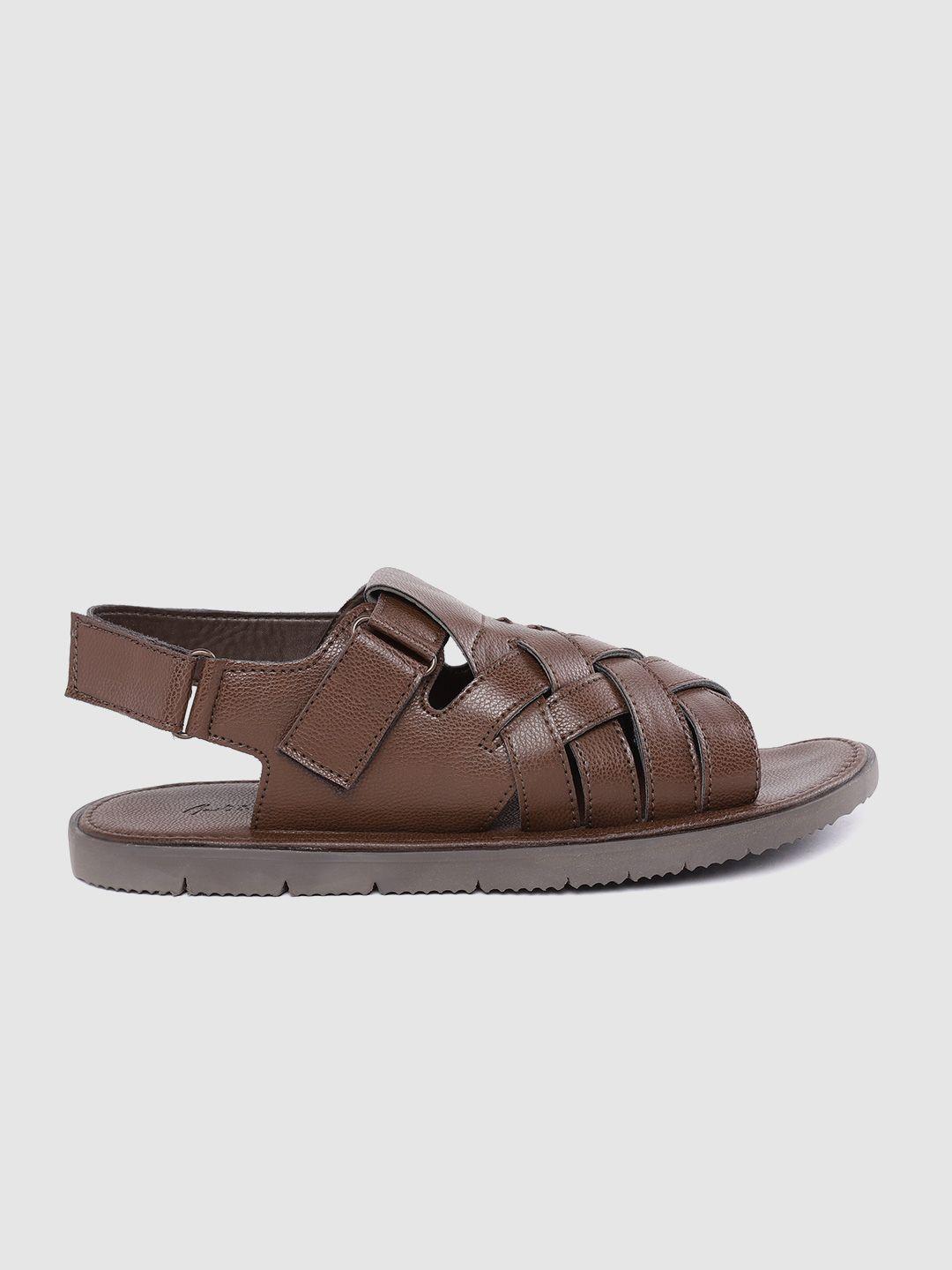 mast & harbour men brown solid basketweave strap comfort sandals
