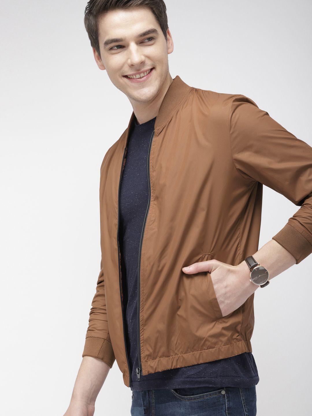 mast & harbour men brown solid bomber jacket