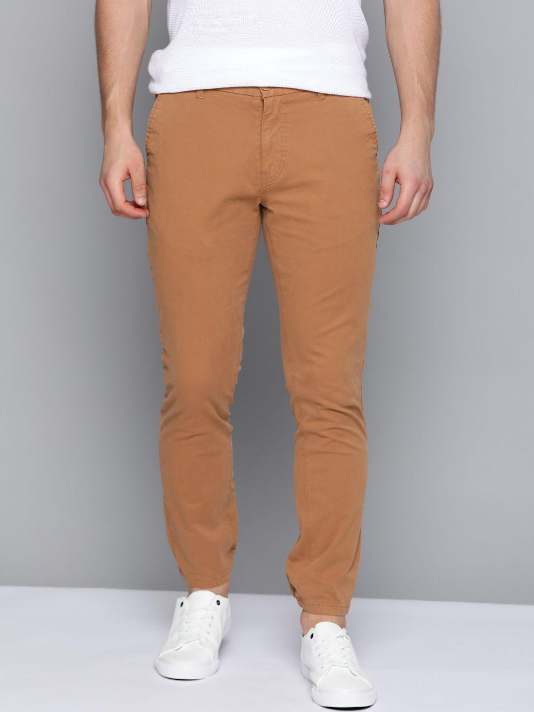 mast & harbour men brown straight fit solid joggers