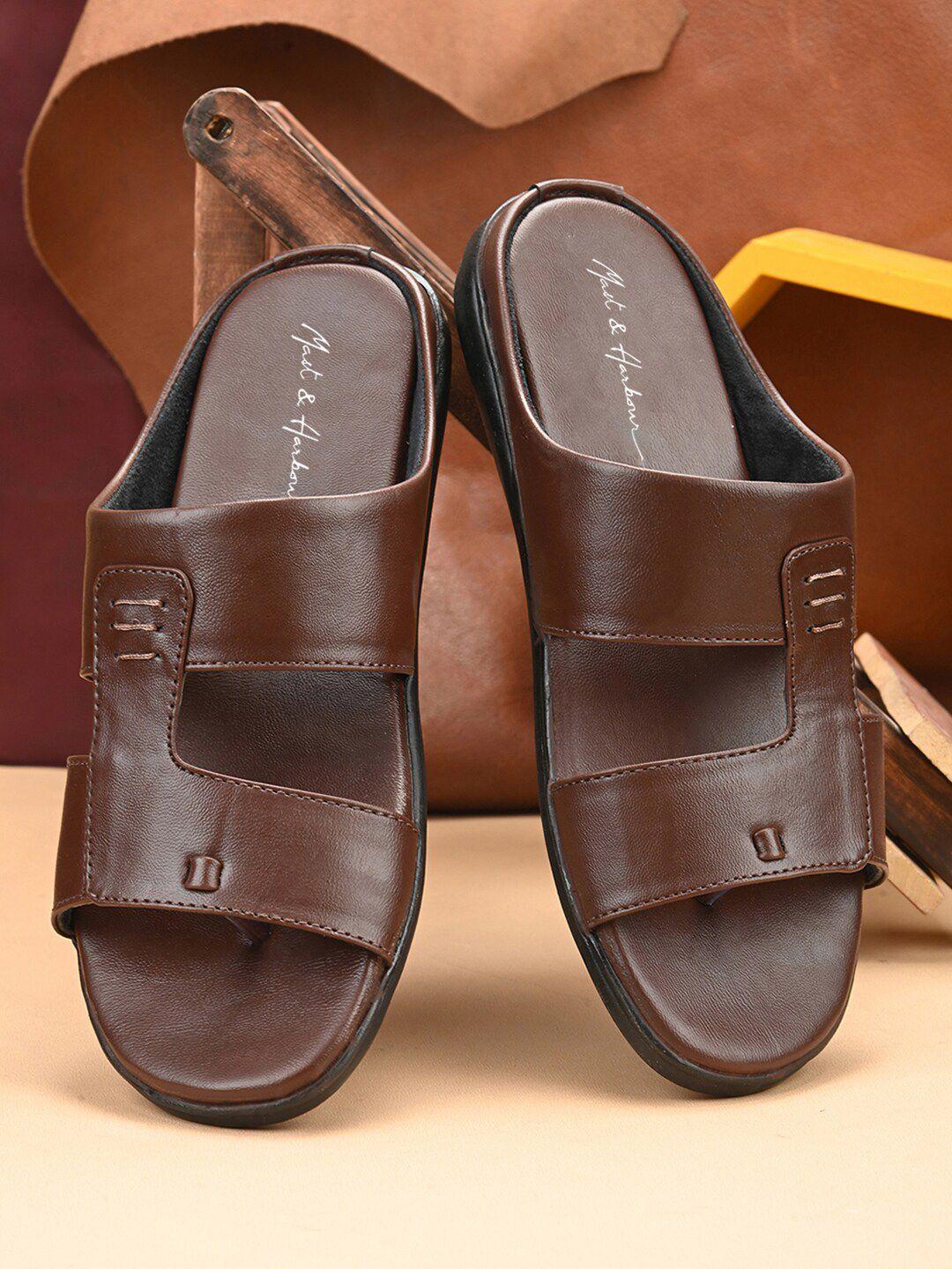 mast & harbour men brown textured comfort sandals