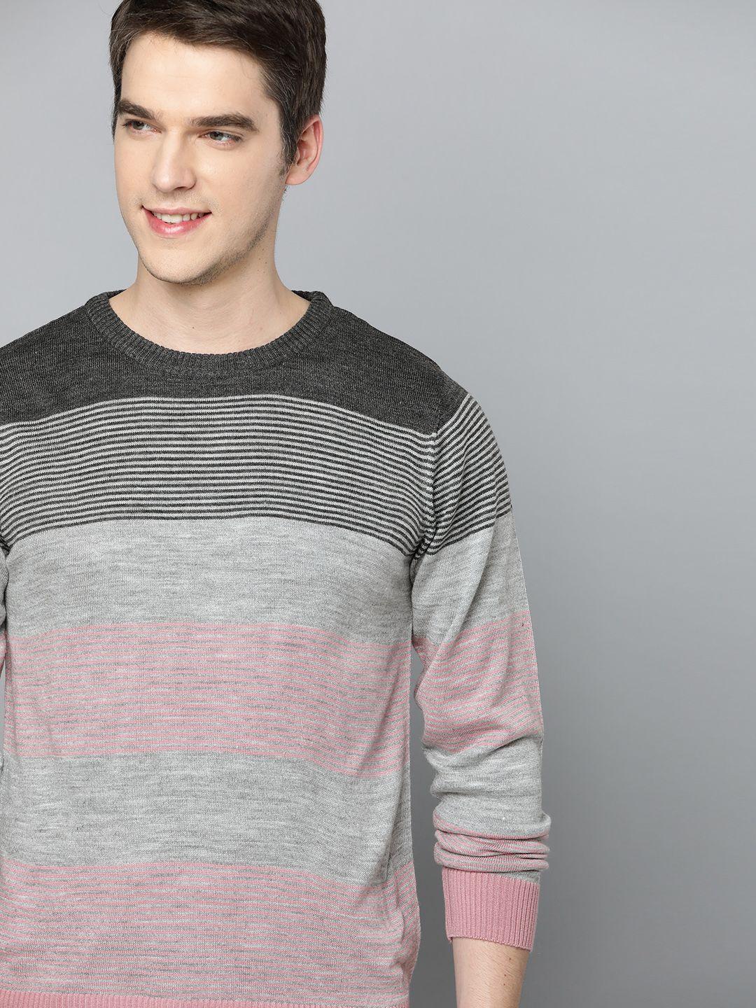 mast & harbour men charcoal grey & pink striped pullover