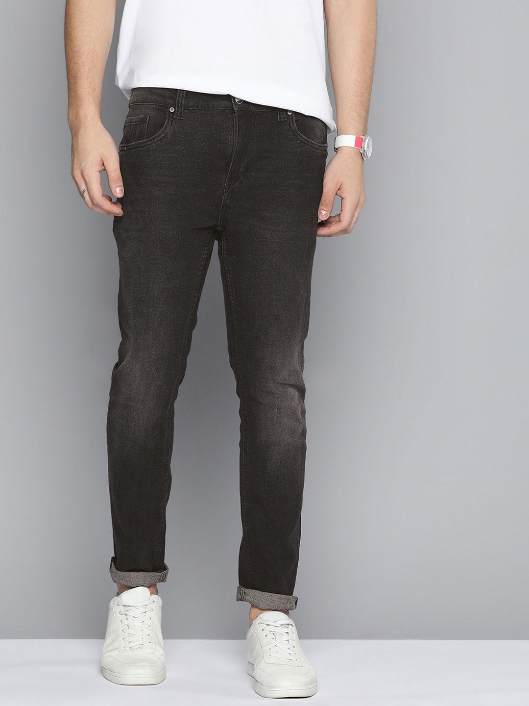 mast & harbour men charcoal grey skinny fit light fade stretchable jeans
