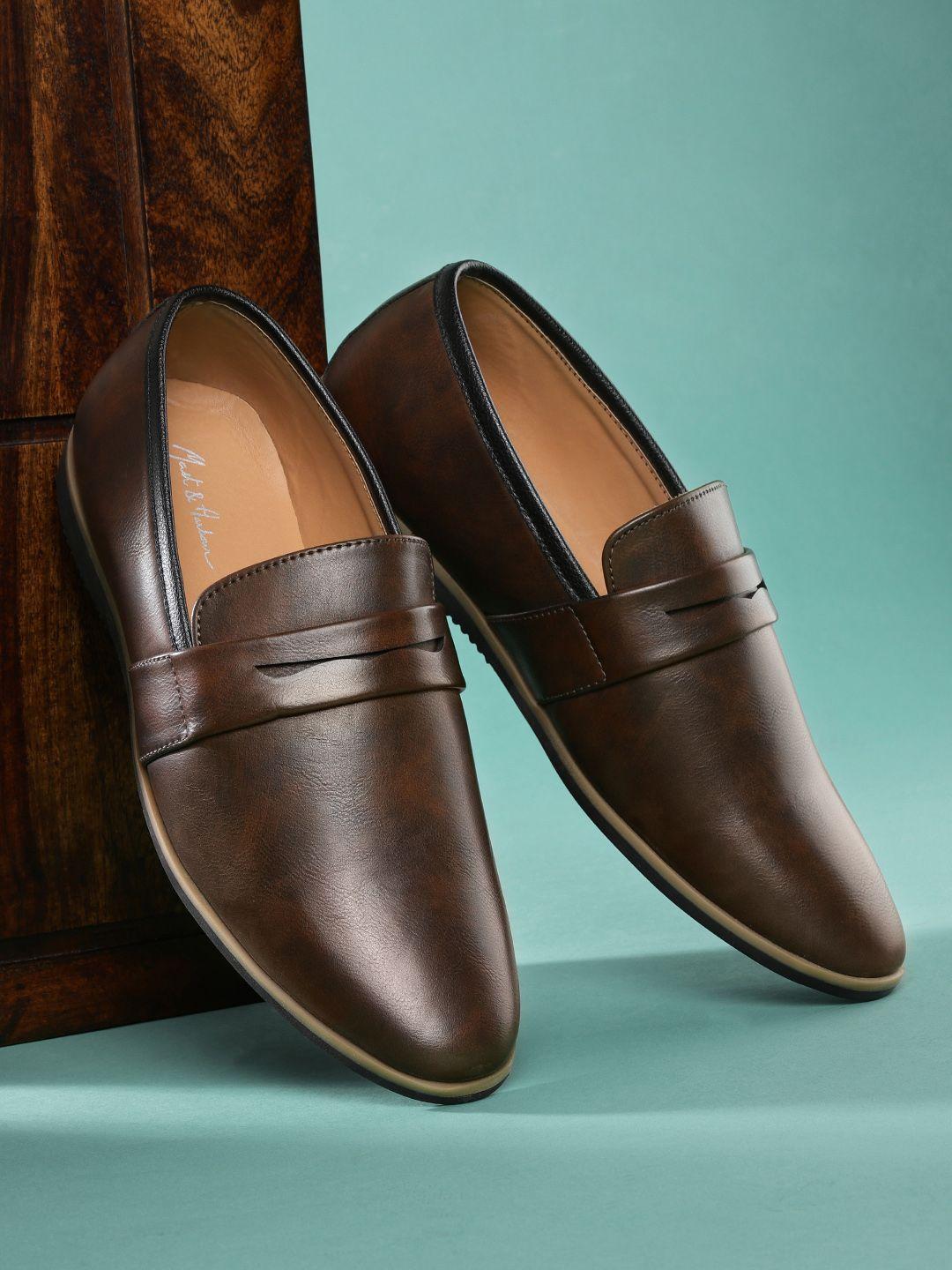 mast & harbour men coffee brown solid leather loafers